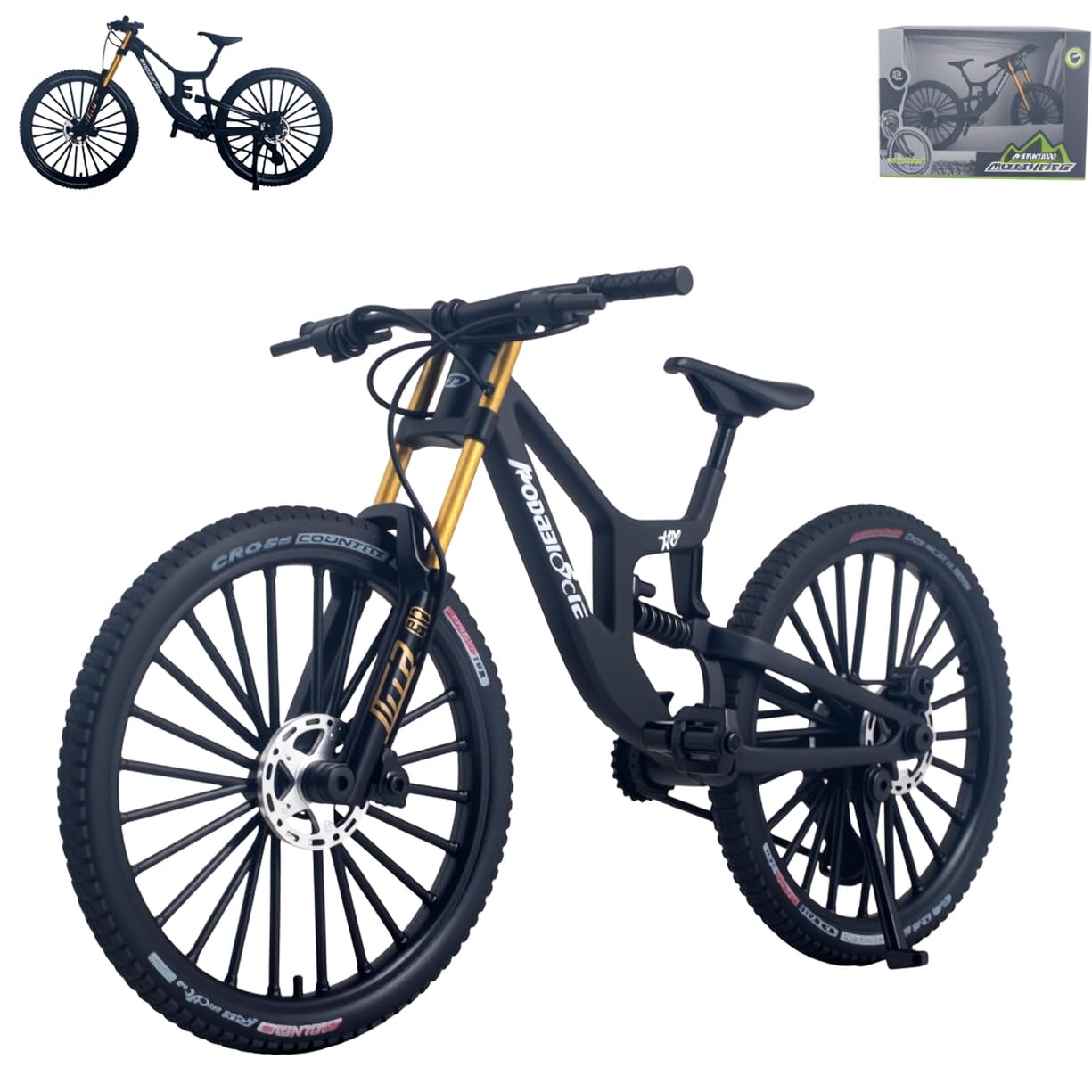 Kuasting 1:8 Scale Mountain Bike Model Die-Cast — Desk Decor, Cake Topper (Black)