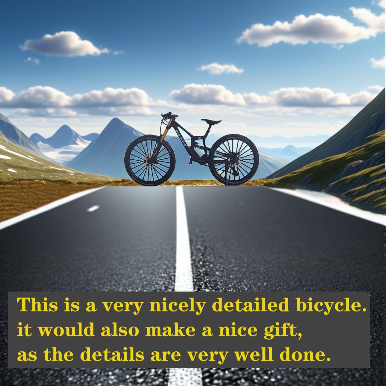 Kuasting 1:8 Scale Mountain Bike Model Die-Cast — Desk Decor, Cake Topper (Black)