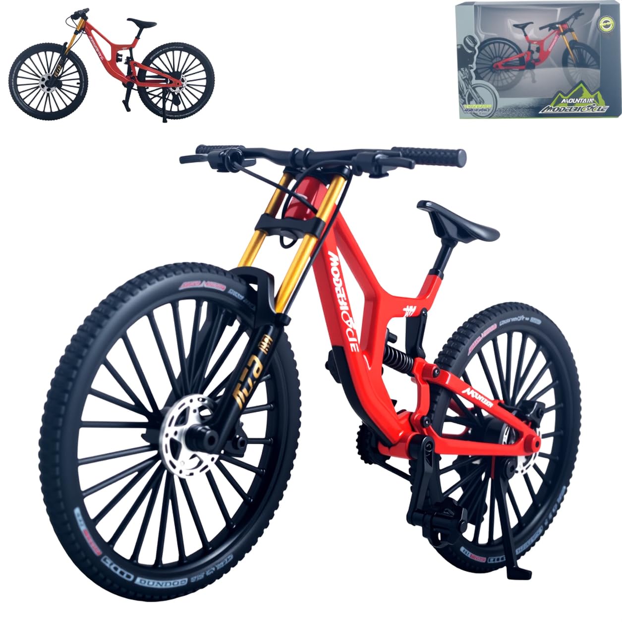 Kuasting 1:8 Scale Mountain Bike Die-Cast Model - Desk Decor, Cake Topper (Red)