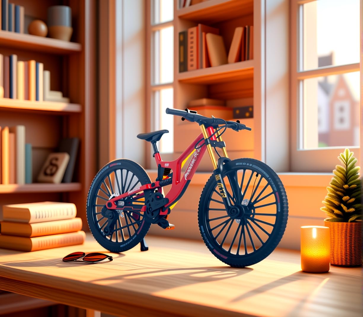 Kuasting 1:8 Scale Mountain Bike Die-Cast Model - Desk Decor, Cake Topper (Red)