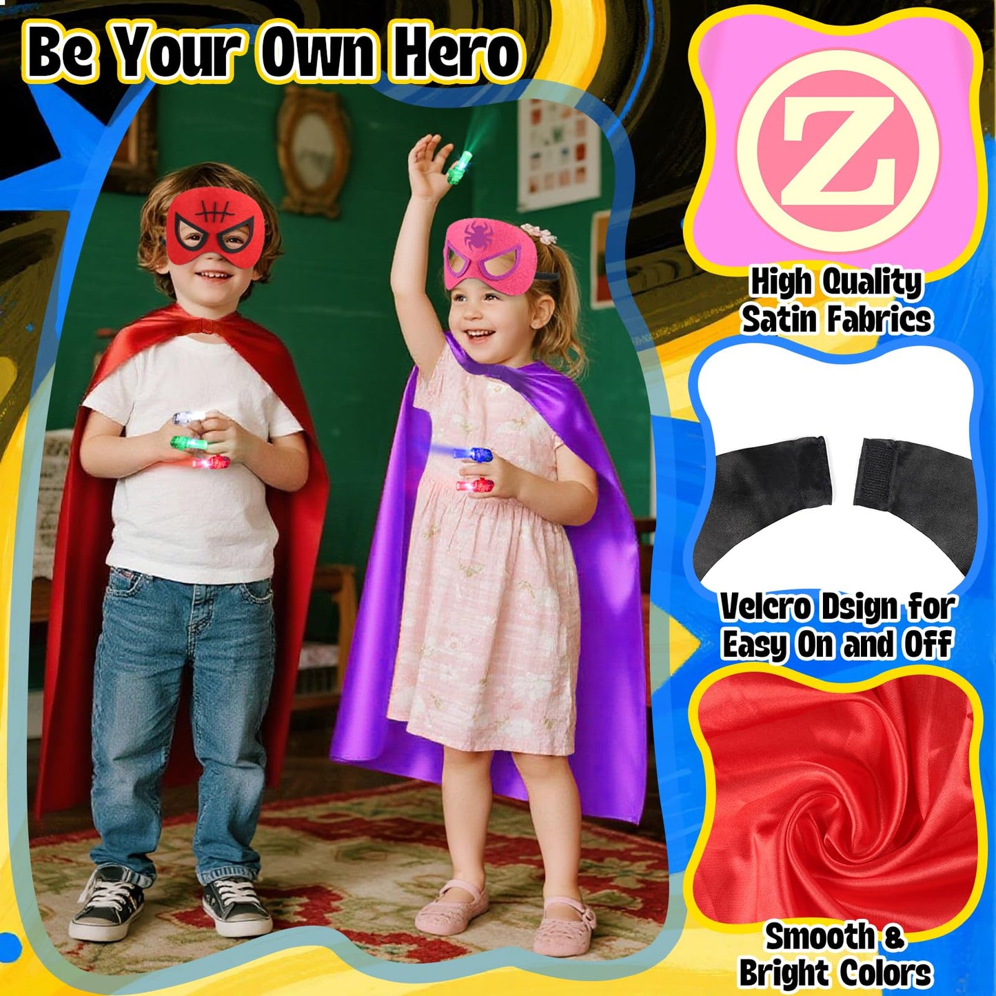 KUBUSFLY 8-Piece Kids Superhero Capes & Masks Costume Set