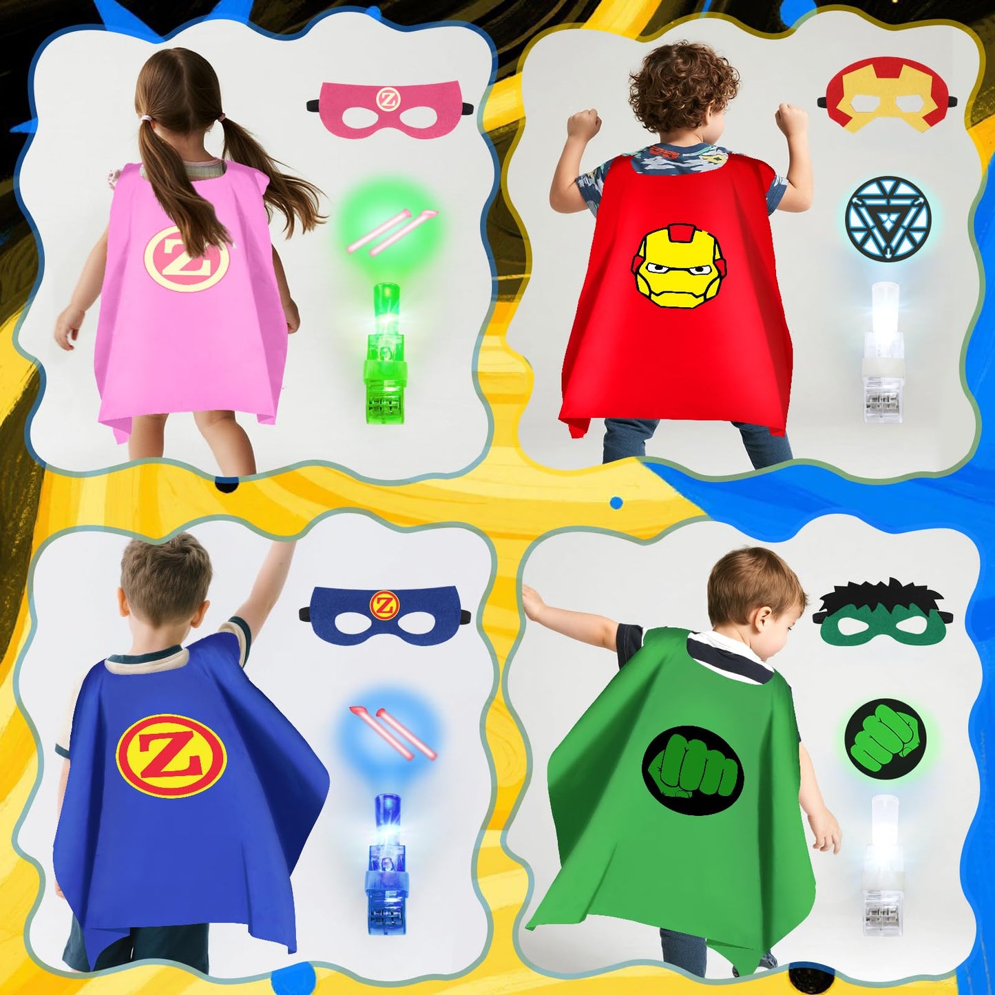 KUBUSFLY 8-Piece Kids Superhero Capes & Masks Costume Set