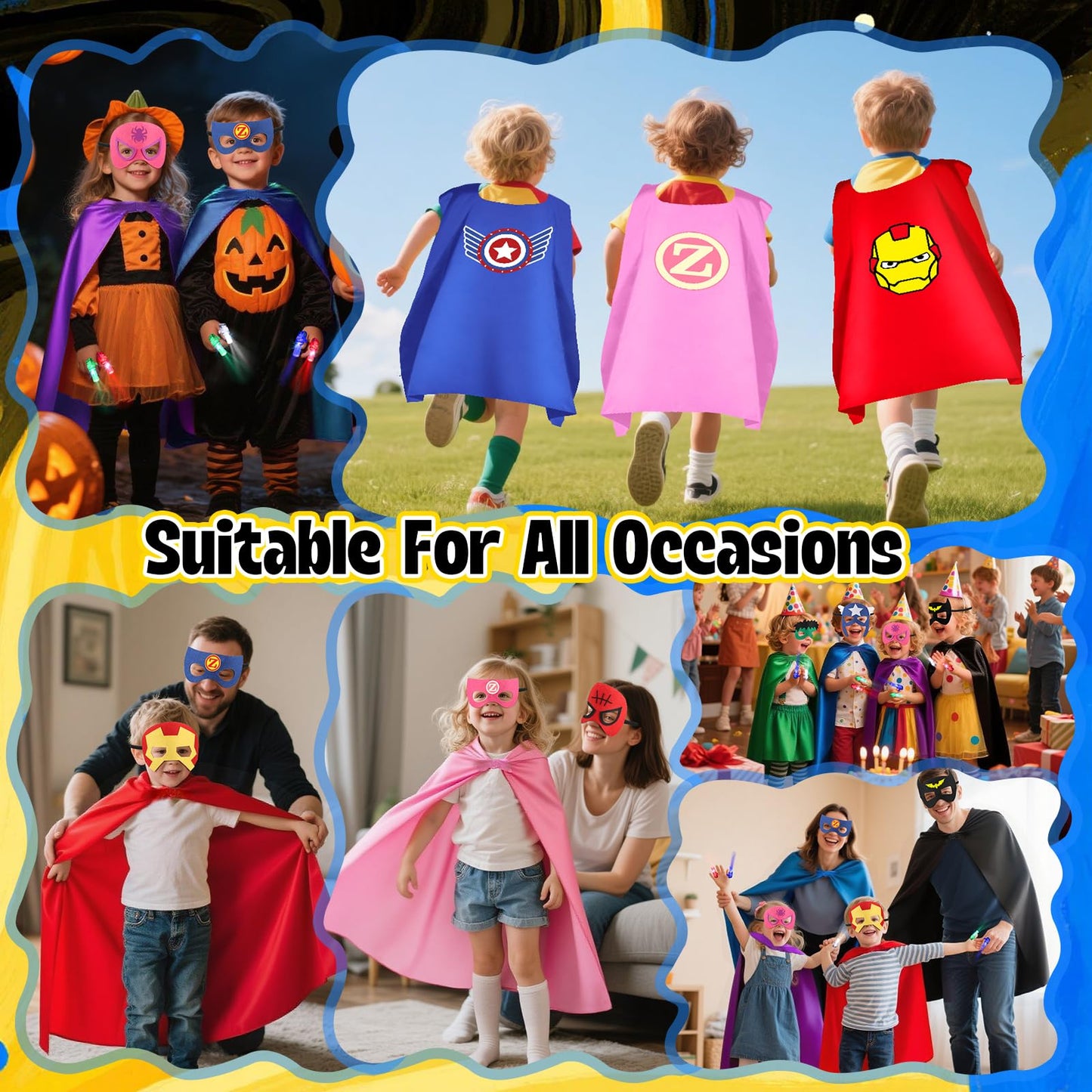KUBUSFLY 8-Piece Kids Superhero Capes & Masks Costume Set