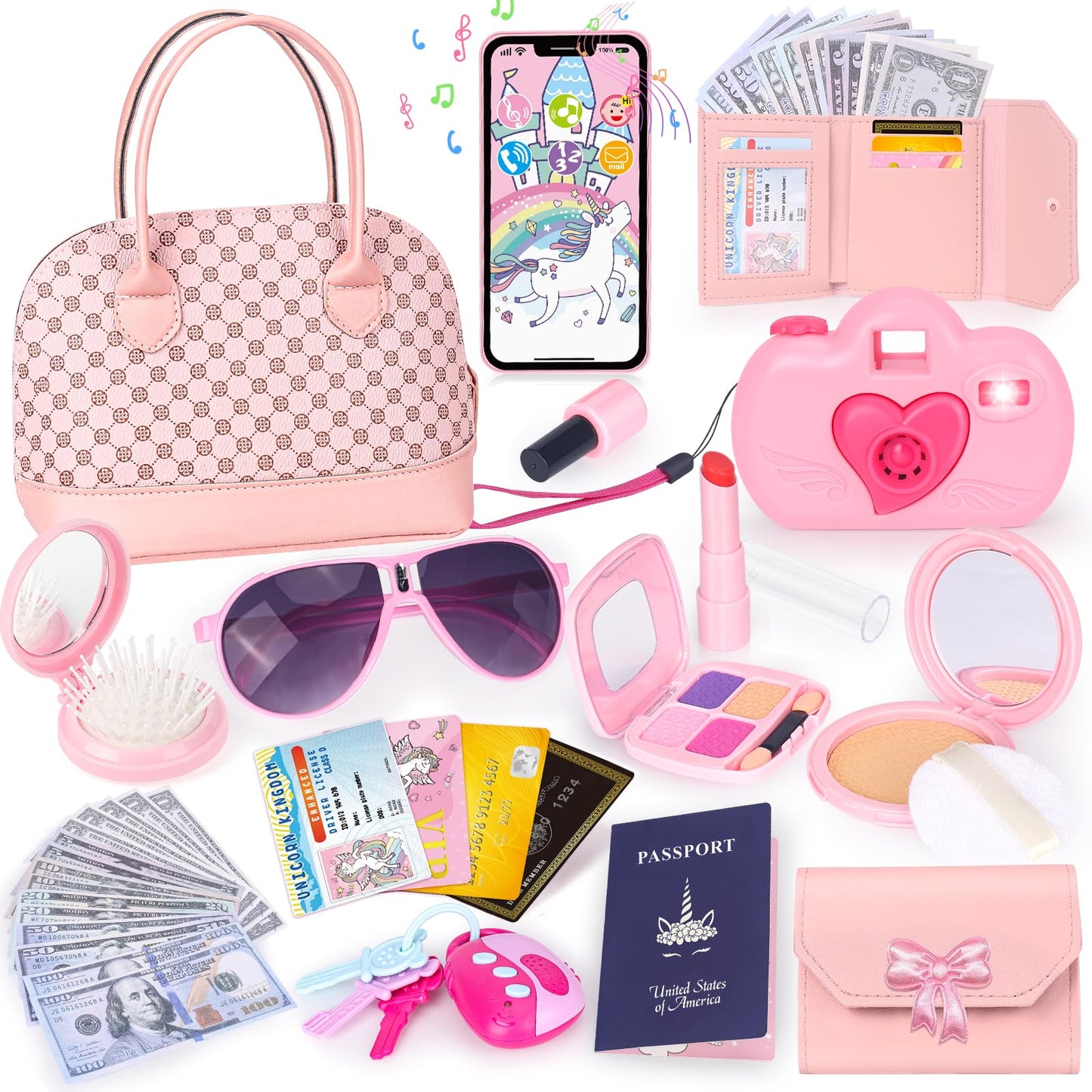 KUBUSFLY Toddler Play Purse Set — 35-Piece Pretend Princess Toy Kit for Girls Aged 3–6