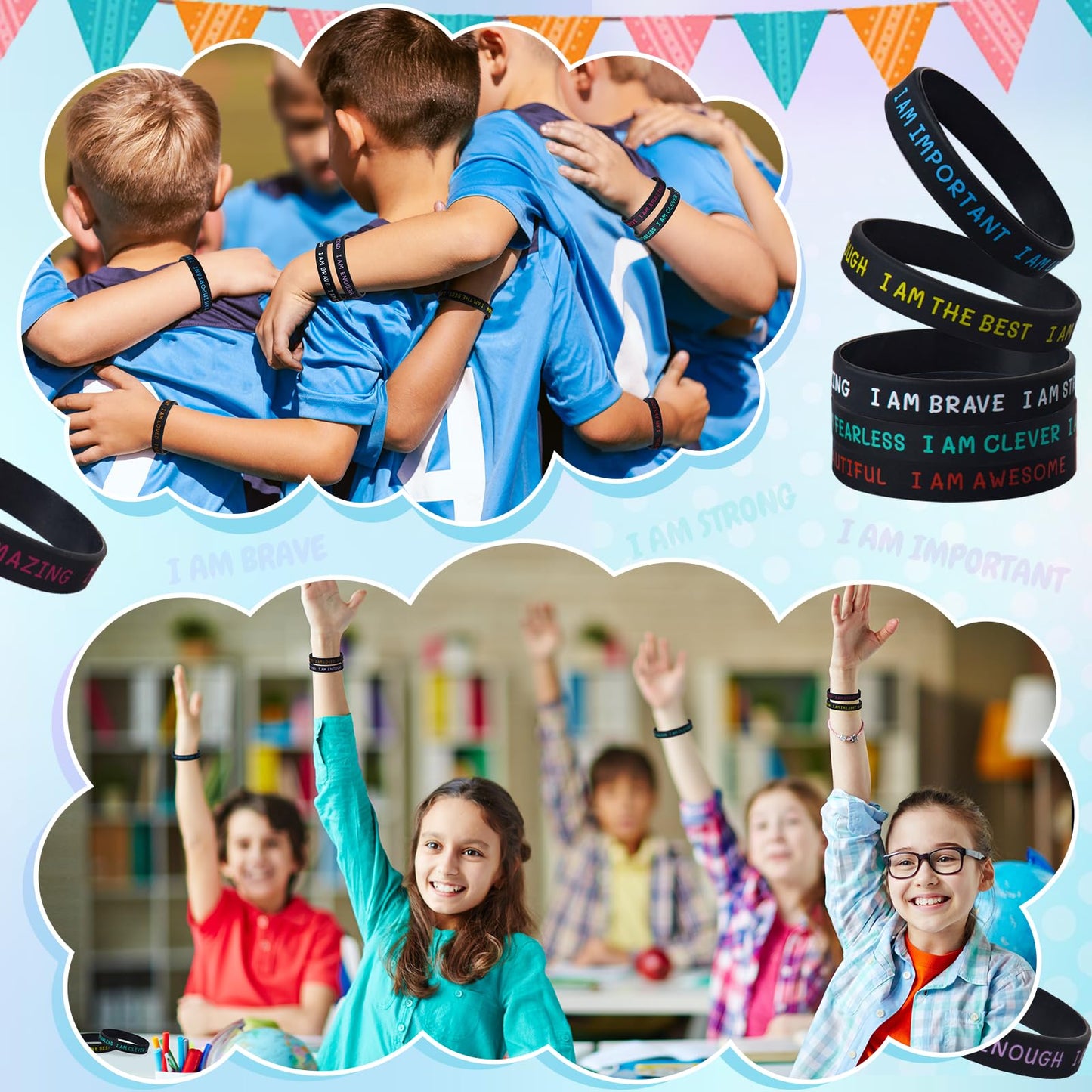 KUCLIN 100-Piece Inspirational Silicone Wristbands for Students — Motivational Quotes (Back-to-School, Black)