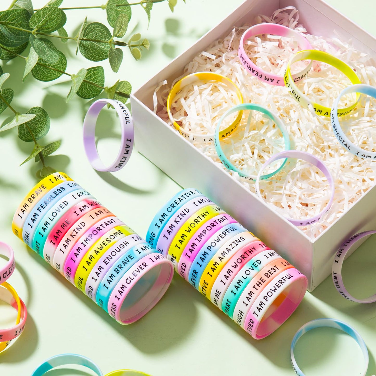 KUCLIN 100 Pieces Inspirational Silicone Wristbands – Swirl Colours, Motivational Quotes, Back-to-School Gift Set
