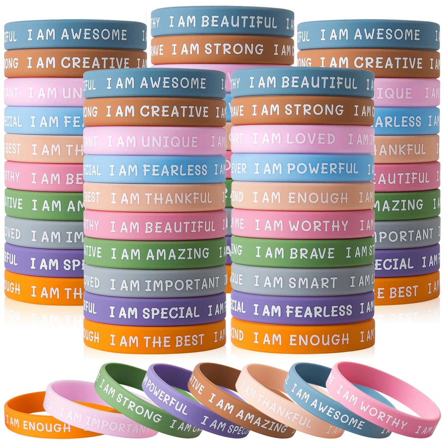 KUCLIN 100 Pieces Inspirational Silicone Wristbands – Motivational Quotes Rubber Bracelets for Kids and Students
