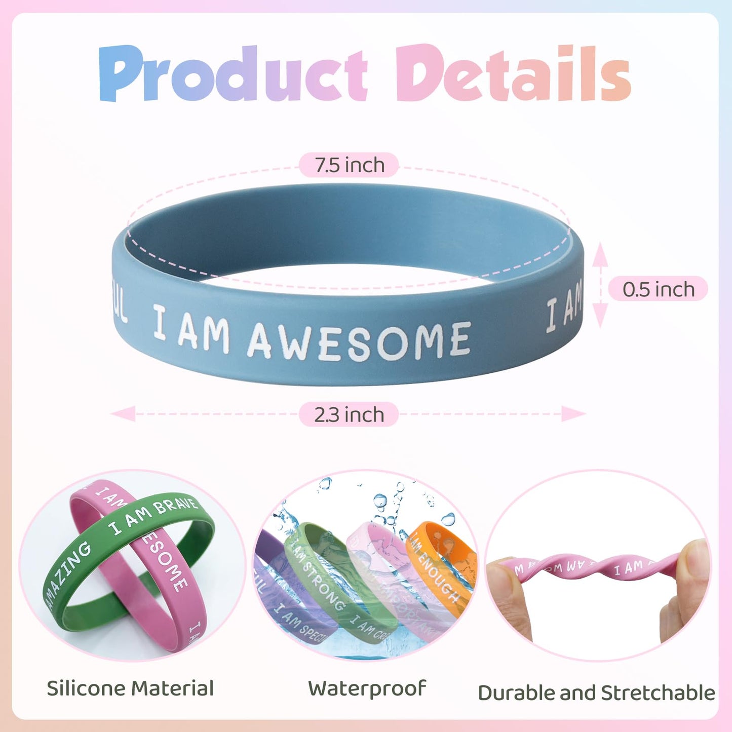 KUCLIN 100 Pieces Inspirational Silicone Wristbands – Motivational Quotes Rubber Bracelets for Kids and Students