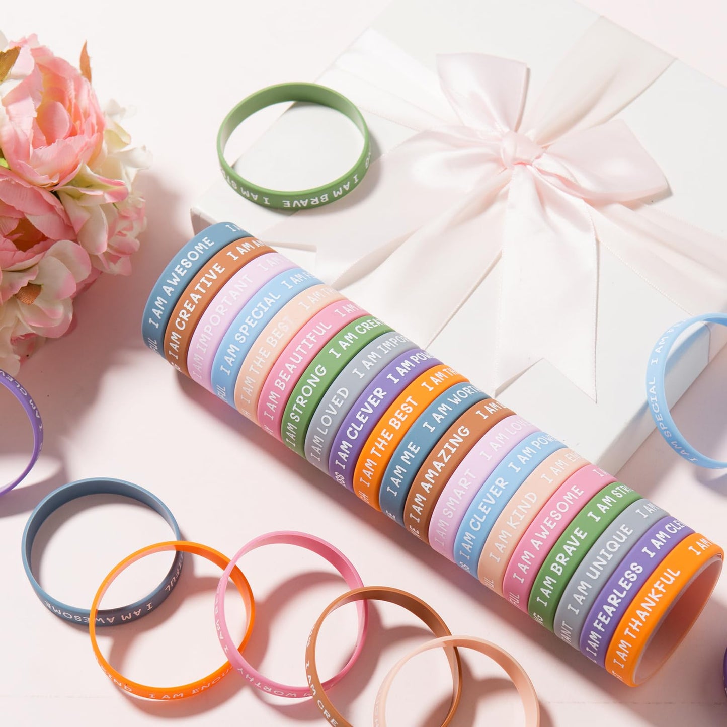 KUCLIN 100 Pieces Inspirational Silicone Wristbands – Motivational Quotes Rubber Bracelets for Kids and Students