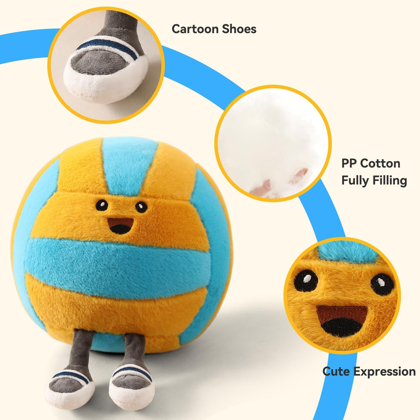 KUCCO-PILLOW Funny Volleyball Plush with Legs – 11-Inch Cute Volleyball Throw Pillow Gift