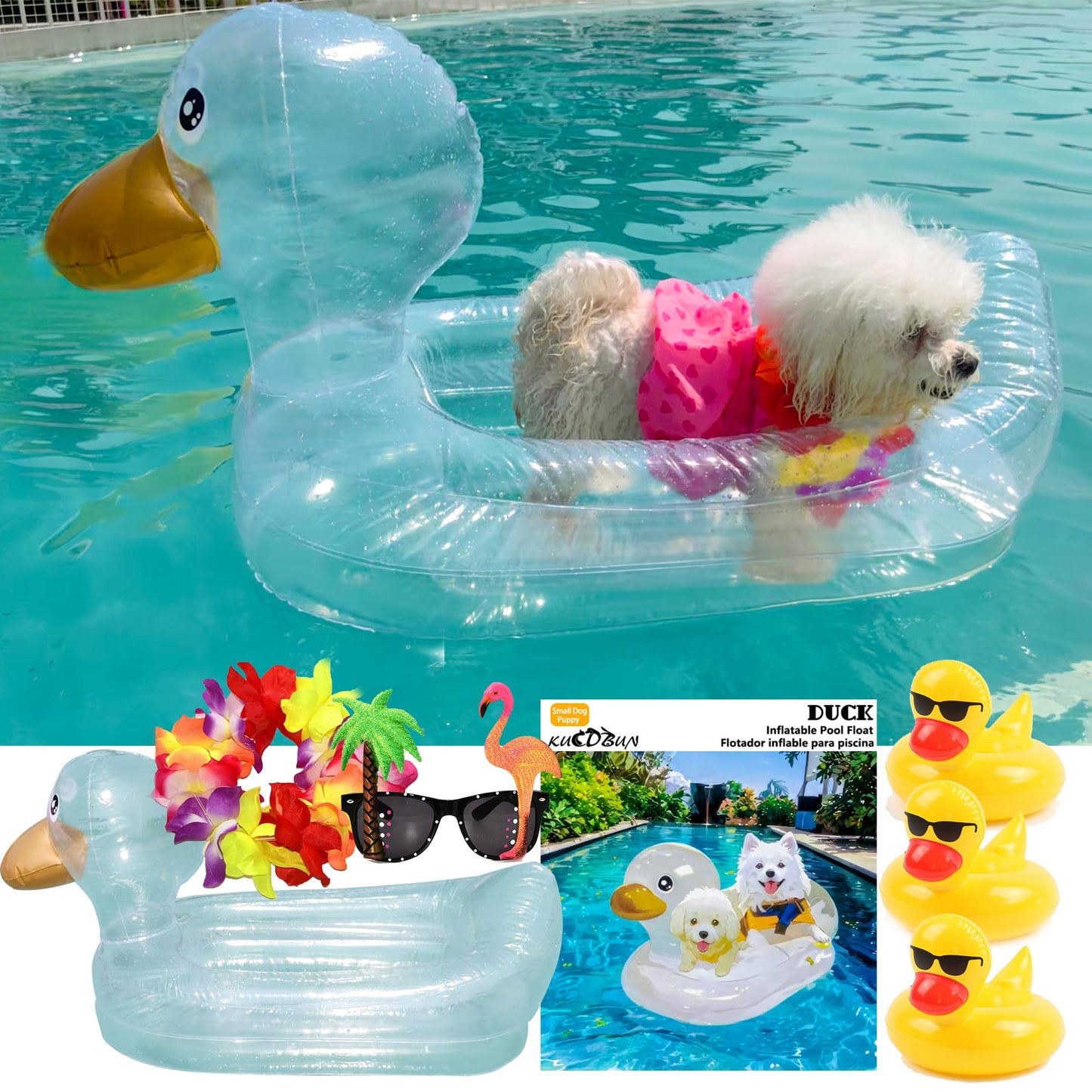 KUCDBUN 6-in-1 Dog Pool Float for Small Dogs | Inflatable Pet Raft