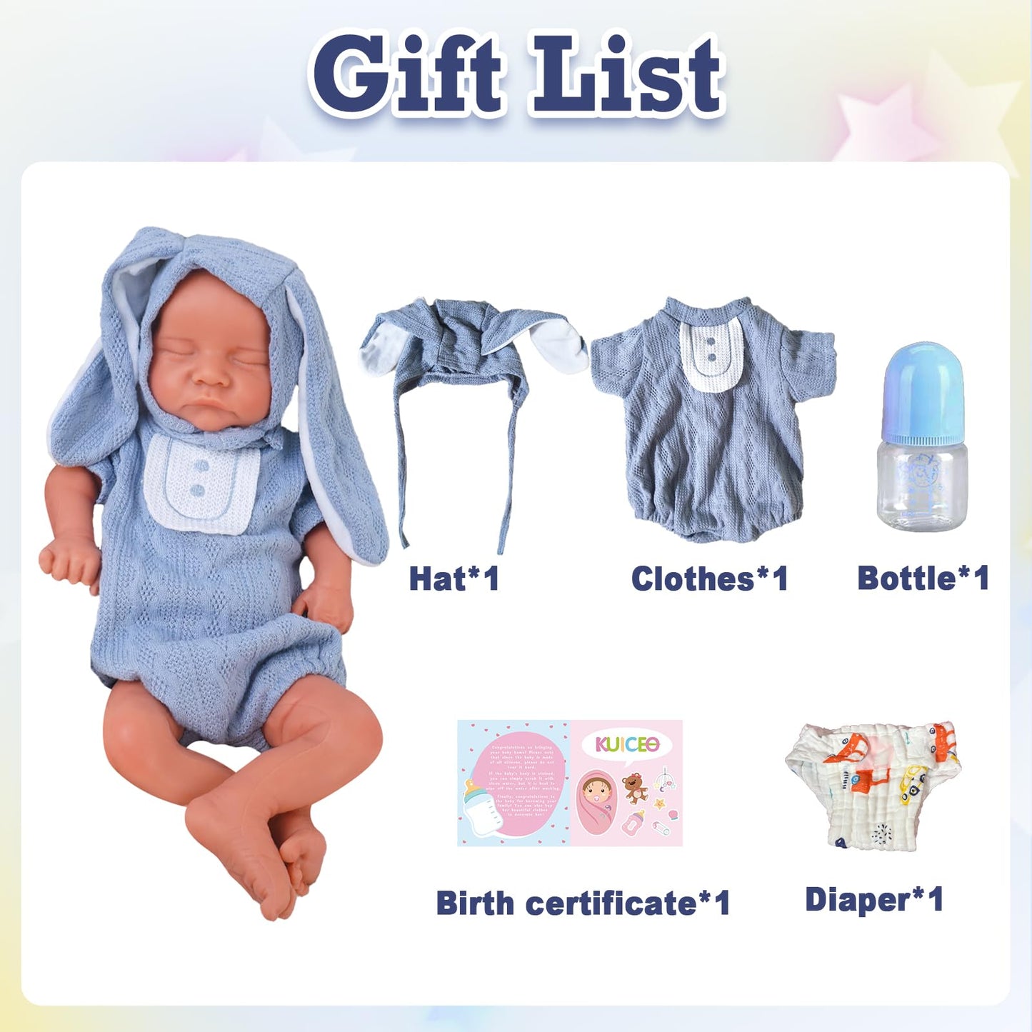 KUICEO Full Silicone Reborn Baby Doll 17 Inch – Realistic Newborn Boy with Blood Vessels, Full Body Silicone, Gift Box