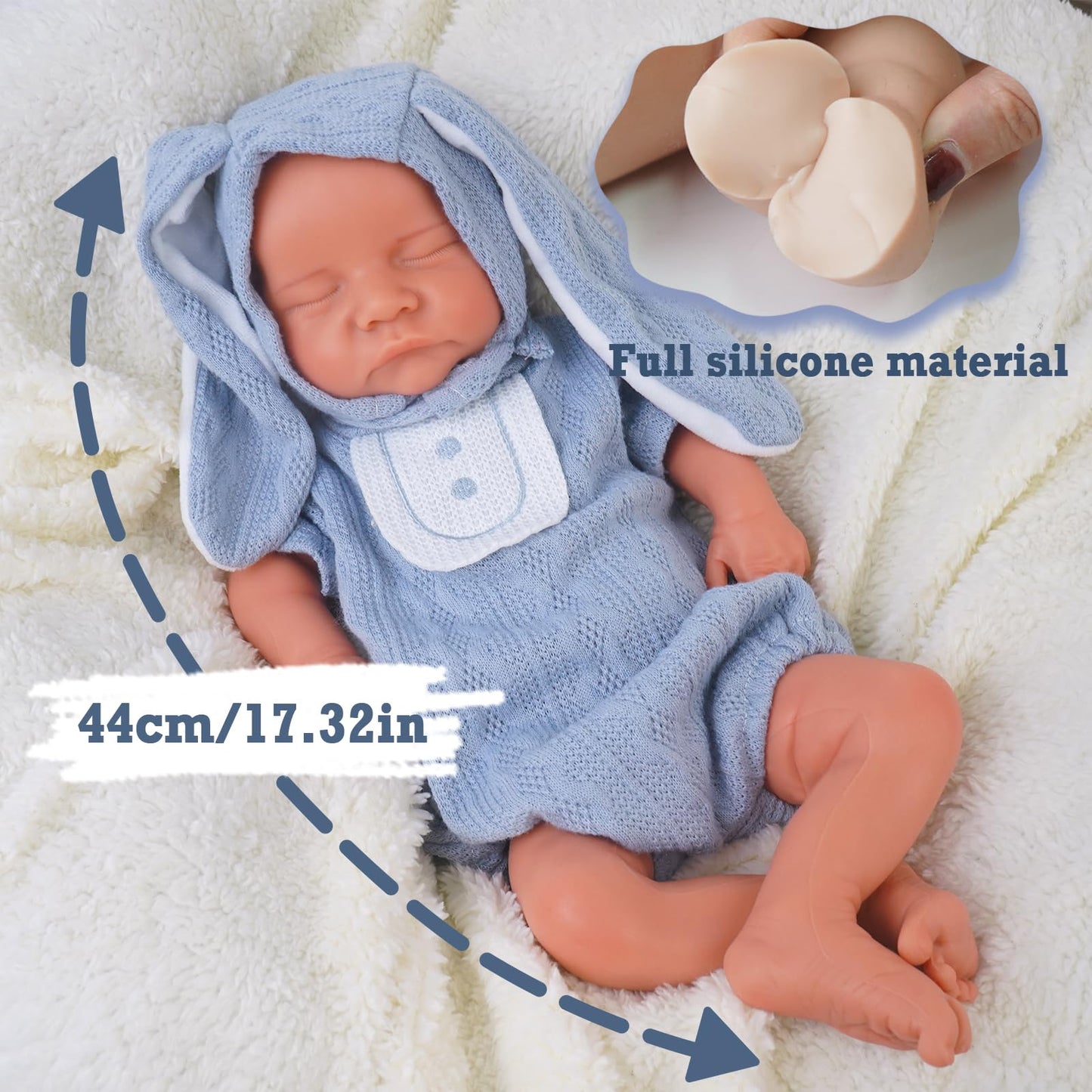 KUICEO Full Silicone Reborn Baby Doll 17 Inch – Realistic Newborn Boy with Blood Vessels, Full Body Silicone, Gift Box