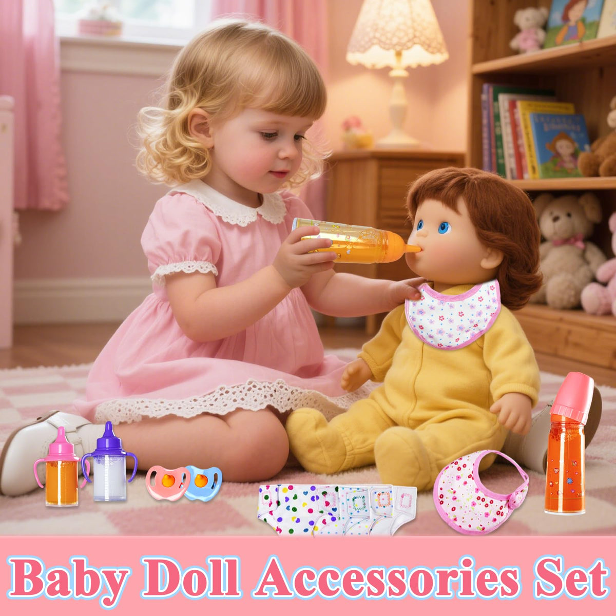 Kuihaazi 12PCS Baby Doll Accessories Set – Pretend Feeding & Role-Play Toys