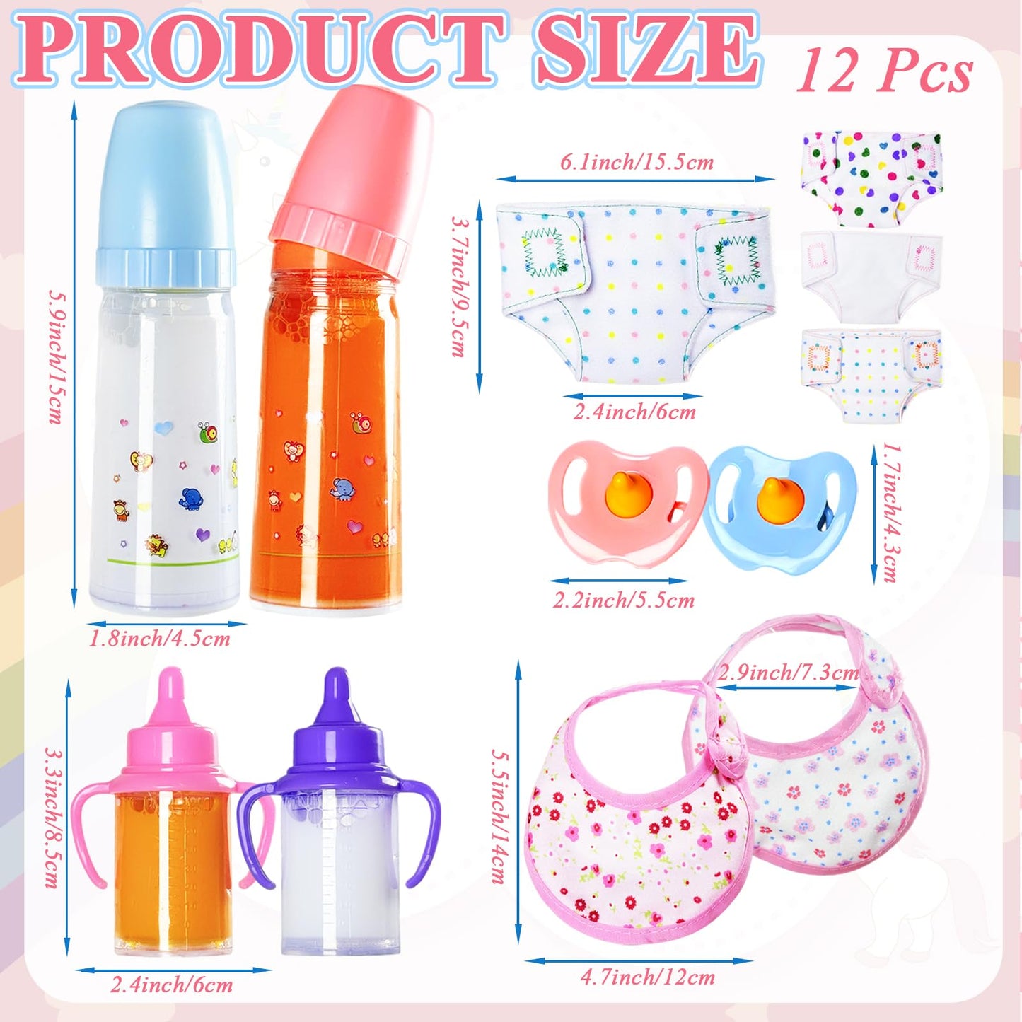 Kuihaazi 12PCS Baby Doll Accessories Set – Pretend Feeding & Role-Play Toys