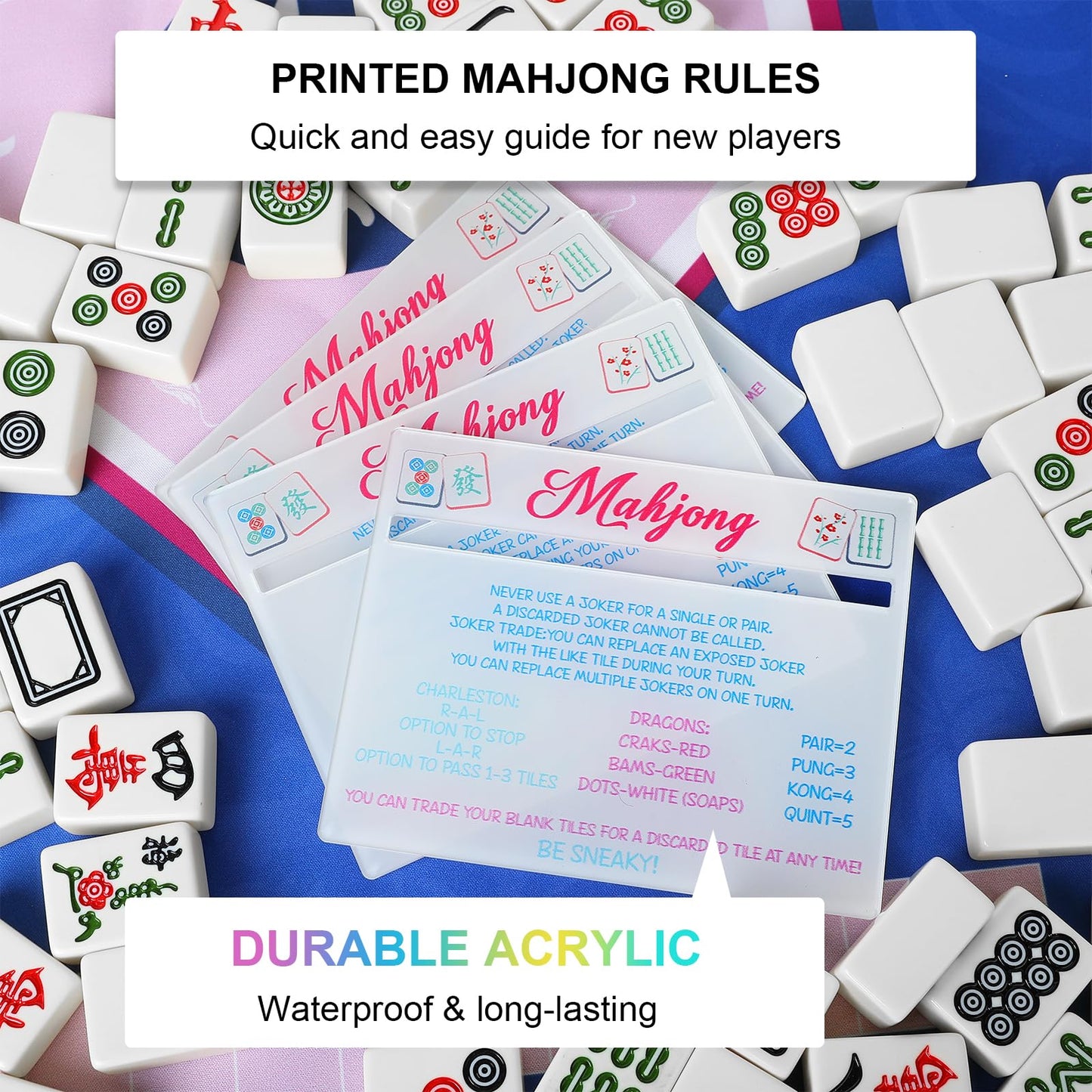 KUIRAN Mahjong Line Finder 4-Pack – Bright Rules Helper for Beginners (White)