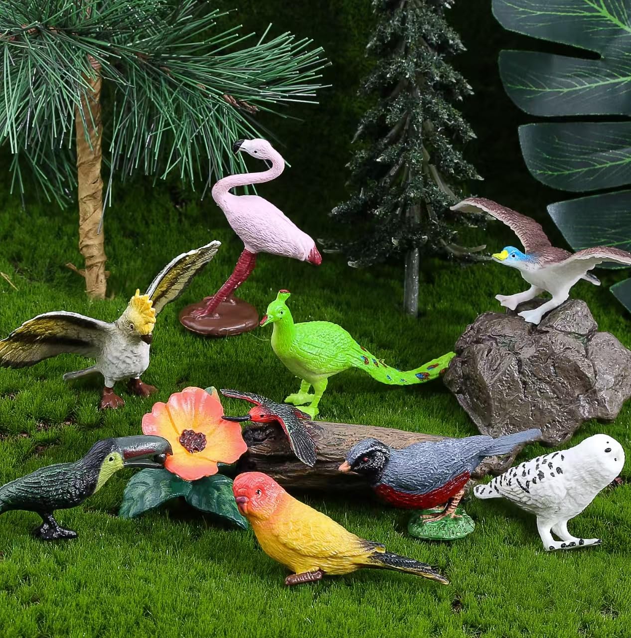 Kukifun 30Pcs Birds Animal Figures Playset with Nest Eggs – Realistic Bird Toys for Education, Party Decor, and DIY Projects