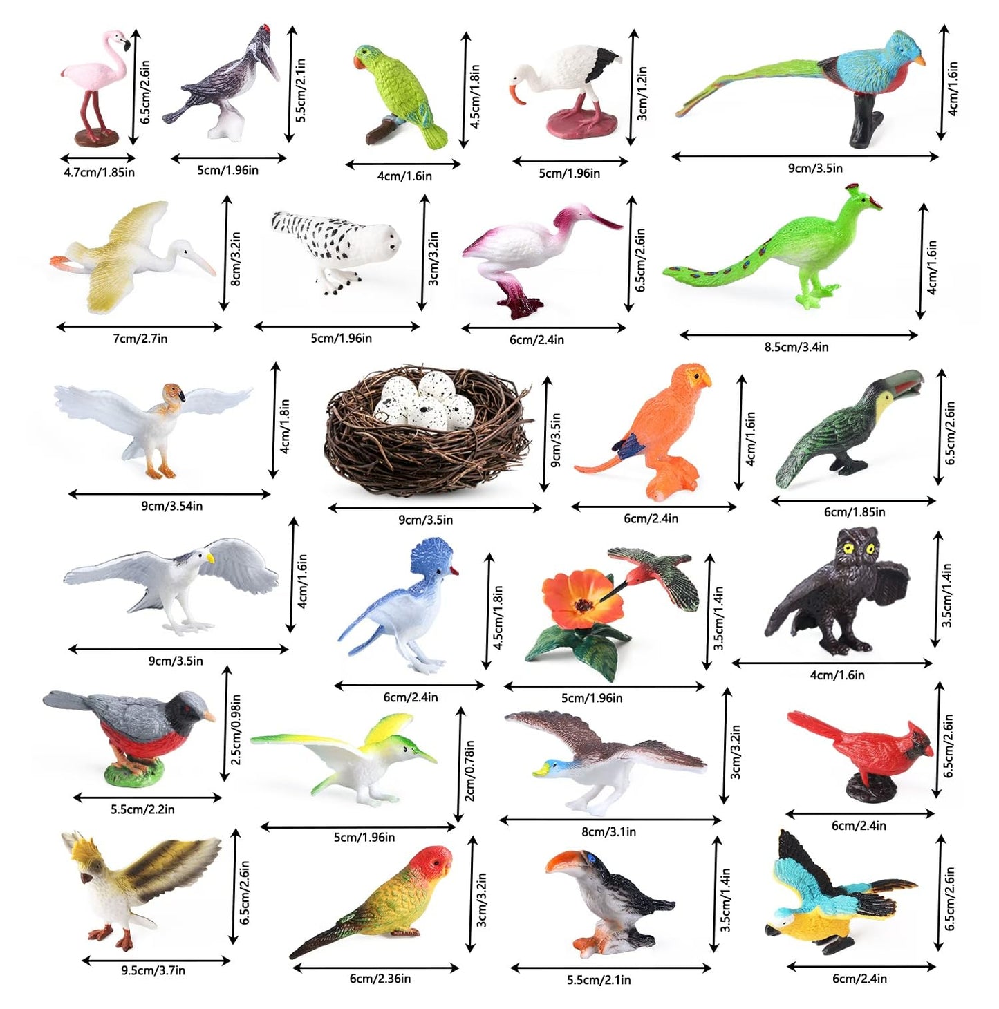 Kukifun 30Pcs Birds Animal Figures Playset with Nest Eggs – Realistic Bird Toys for Education, Party Decor, and DIY Projects