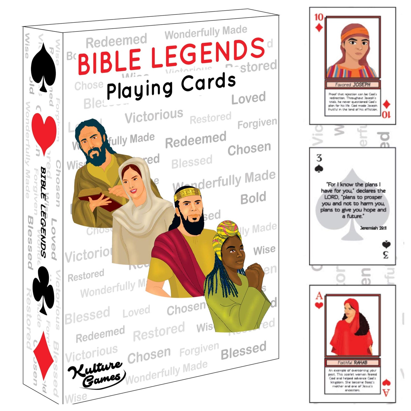Kulture Games Bible Legends Playing Cards – Diverse Bible Characters, Inspiring Verses, Family Bible Night