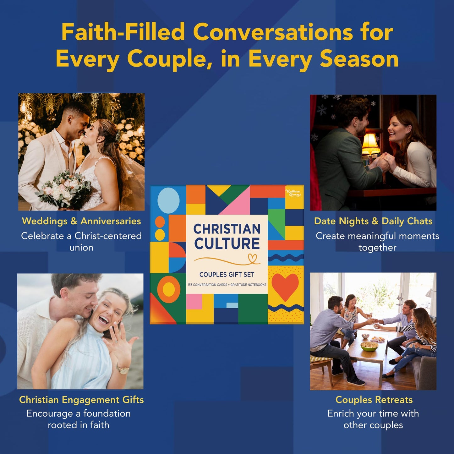 Kulture Games Christian Couples Gift Set – 133 Faith-Based Cards + 2 Gratitude Notebooks + Date Night Adventures