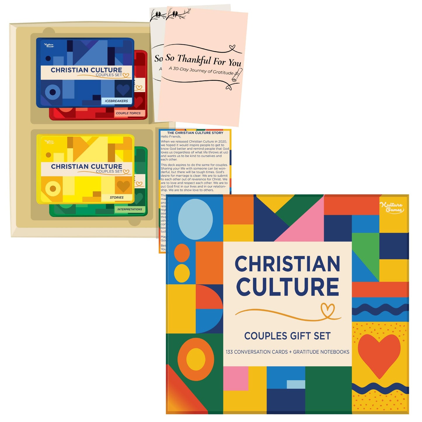 Kulture Games Christian Couples Gift Set – 133 Faith-Based Cards + 2 Gratitude Notebooks + Date Night Adventures