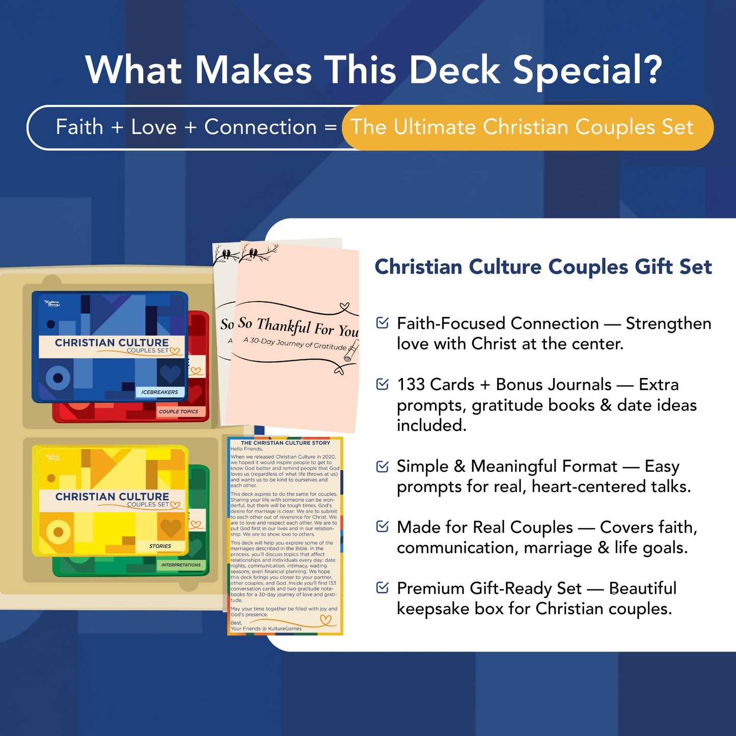 Kulture Games Christian Couples Gift Set – 133 Faith-Based Cards + 2 Gratitude Notebooks + Date Night Adventures
