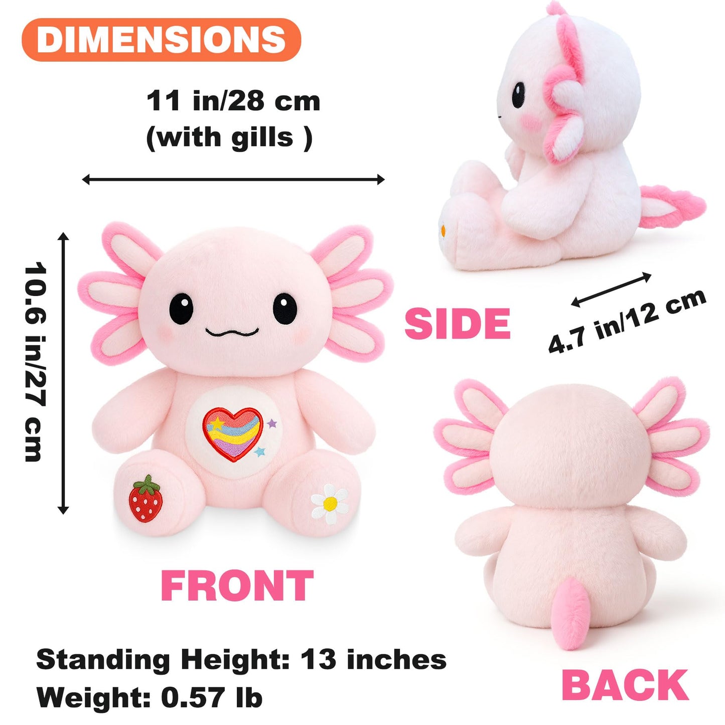 KUMANEKO Cute Axolotl Plush Gift Set – 12 Pcs Clothes & Accessories, 13-Inch Pink Axolotl Toy