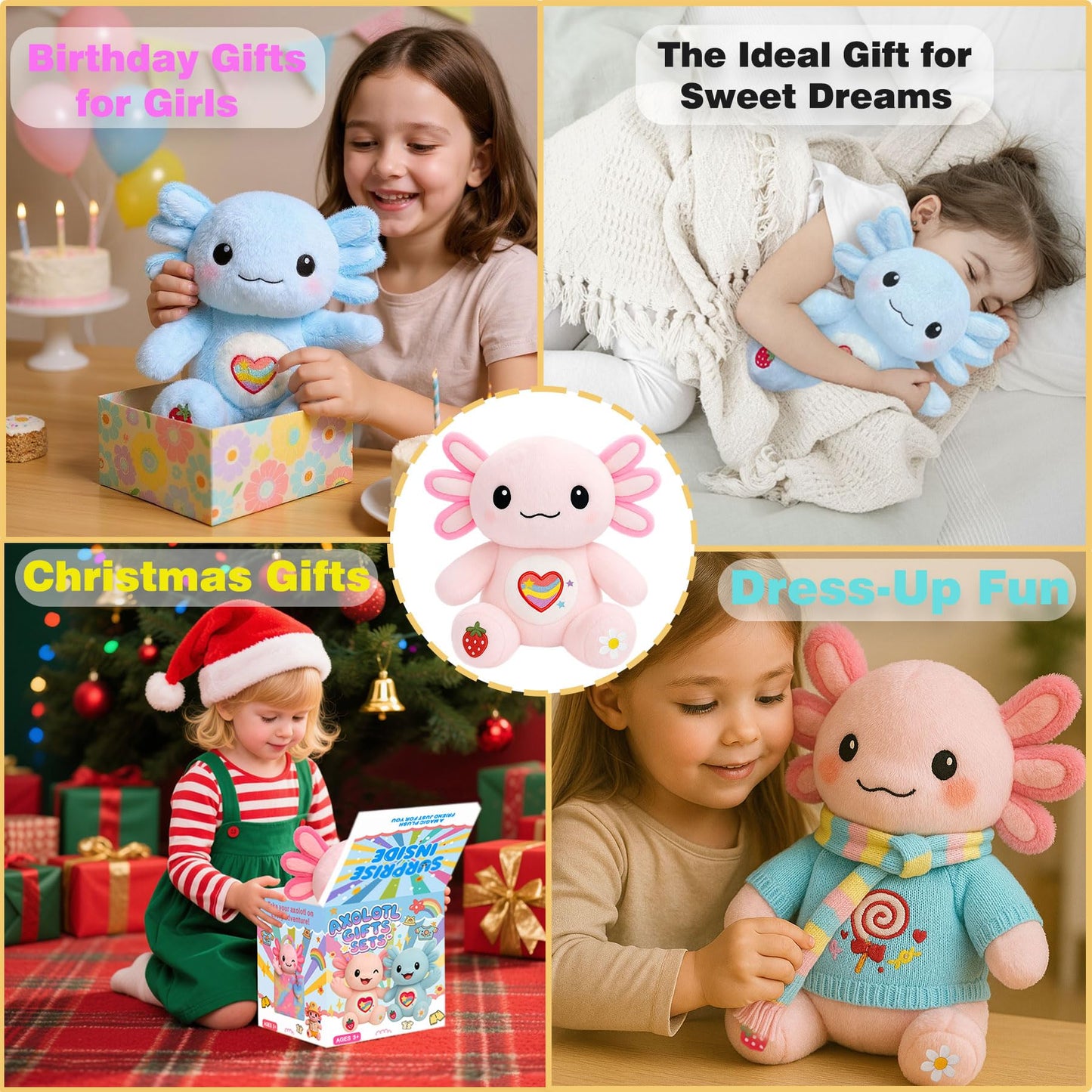 KUMANEKO Cute Axolotl Plush Gift Set – 12 Pcs Clothes & Accessories, 13-Inch Pink Axolotl Toy