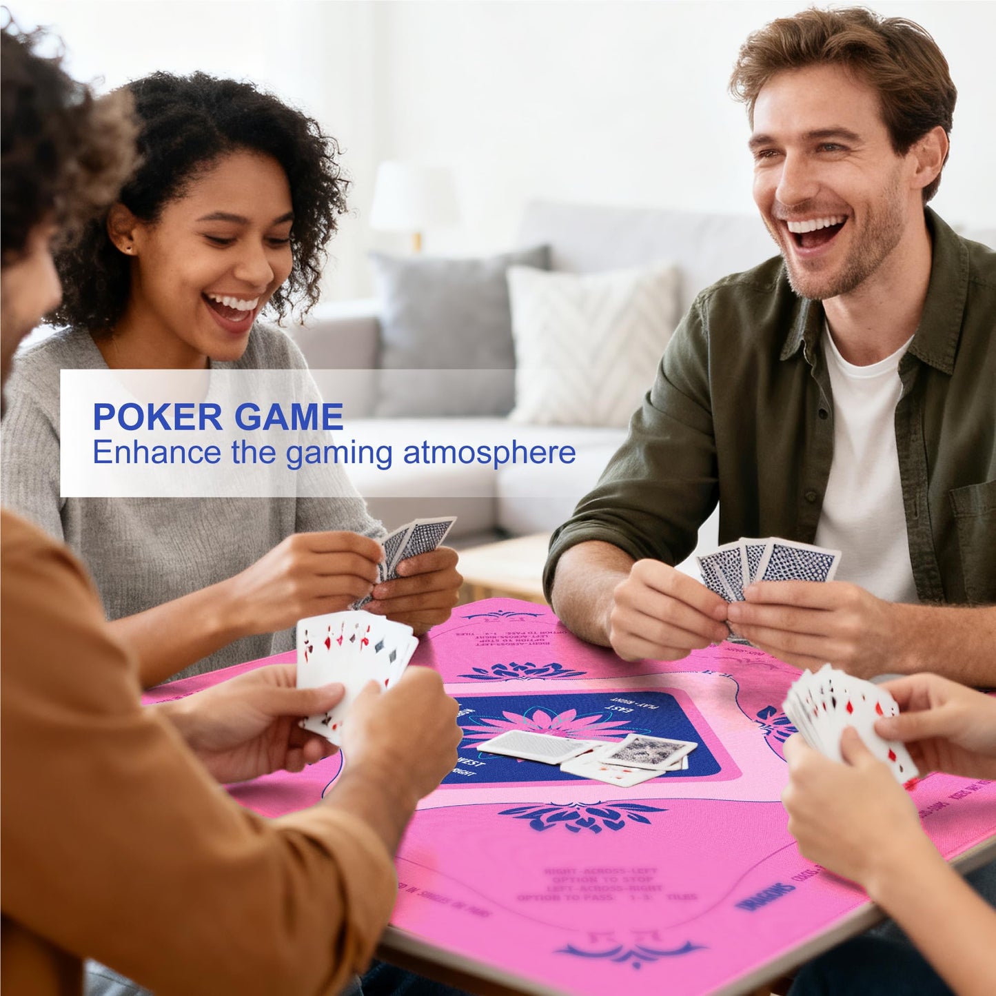 KUNTE Mahjong Mat for Table – 32x32 in Pink with Printed Rules | Non-Slip, Waterproof & Foldable