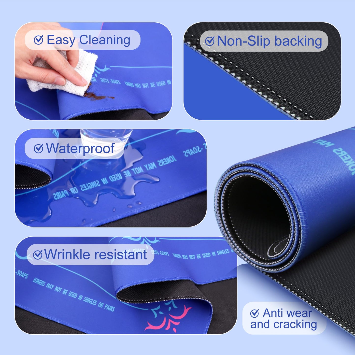 KUNTE Mahjong Mat for Table 32x32 in Blue – American Mahjong with Printed Rules, Non-Slip, Quiet and Foldable Table Cover
