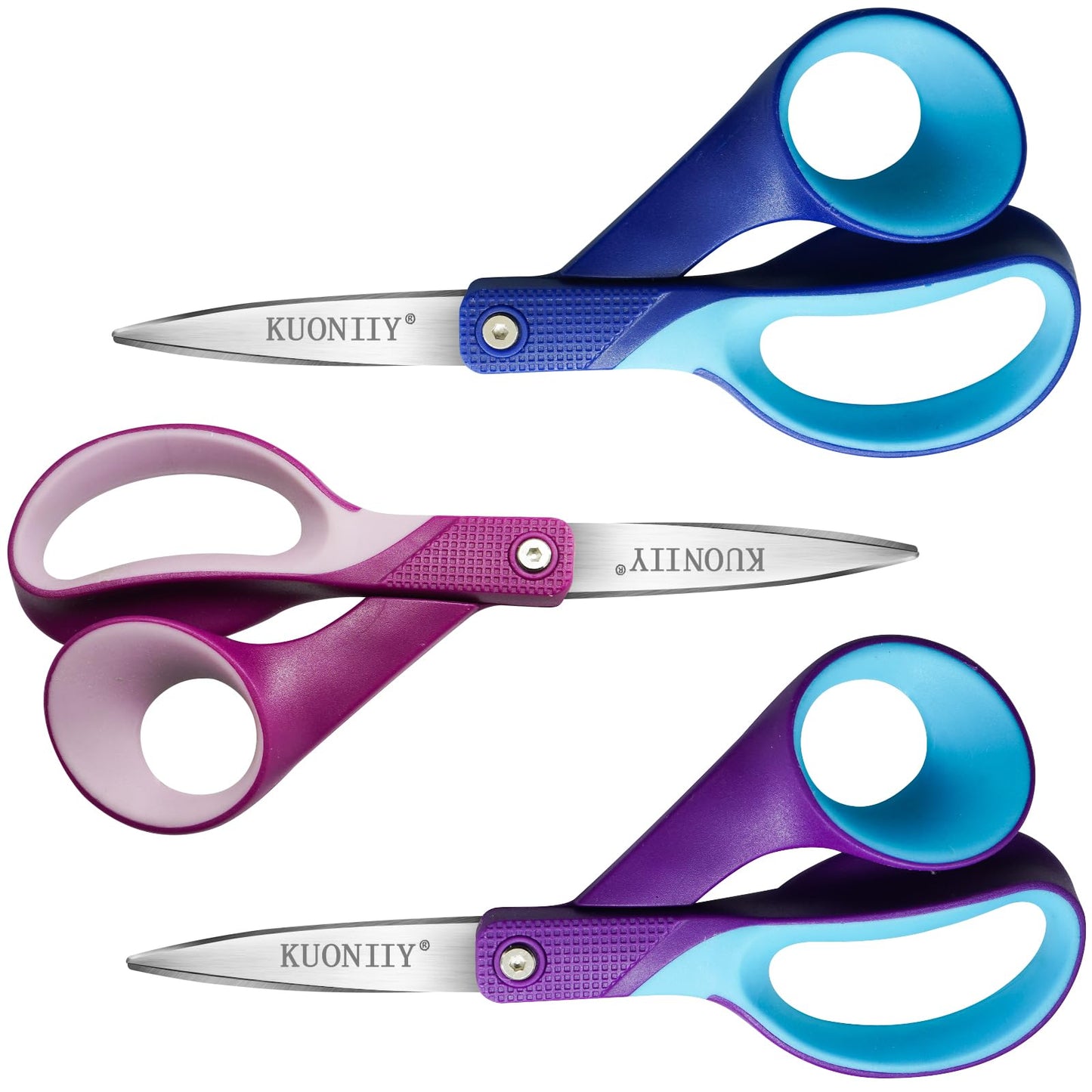 KUONIIY Left-Handed Scissors – 7in Kids Scissors (3-Pack) for Ages 8+ | Real Left-Handed