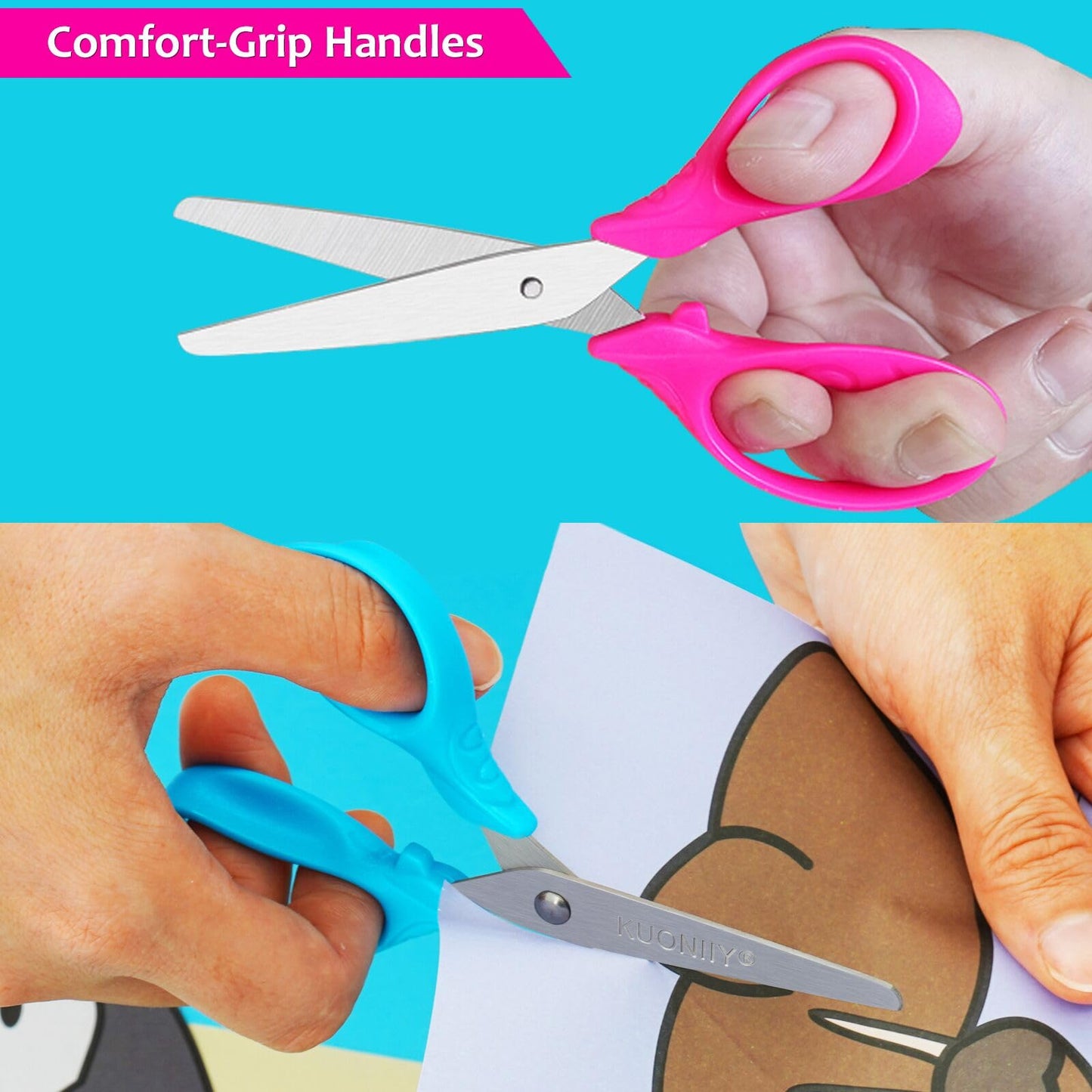 KUONIIY 5-Inch Kids Scissors with Soft Grip Handles – 30-Pack School Pack