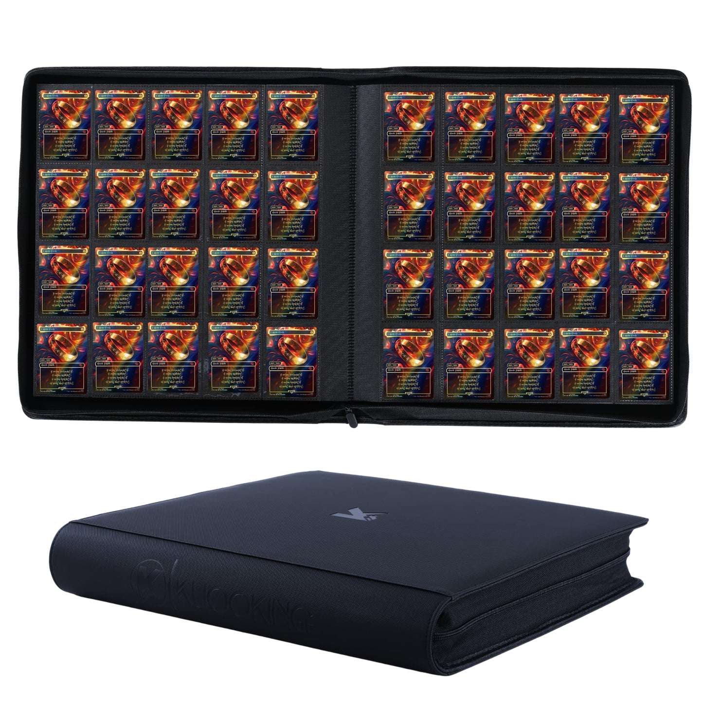 KUOOKING 2000 Pockets Trading Card Binder – 20-Pocket Album, Durable PU, Zippered, Black