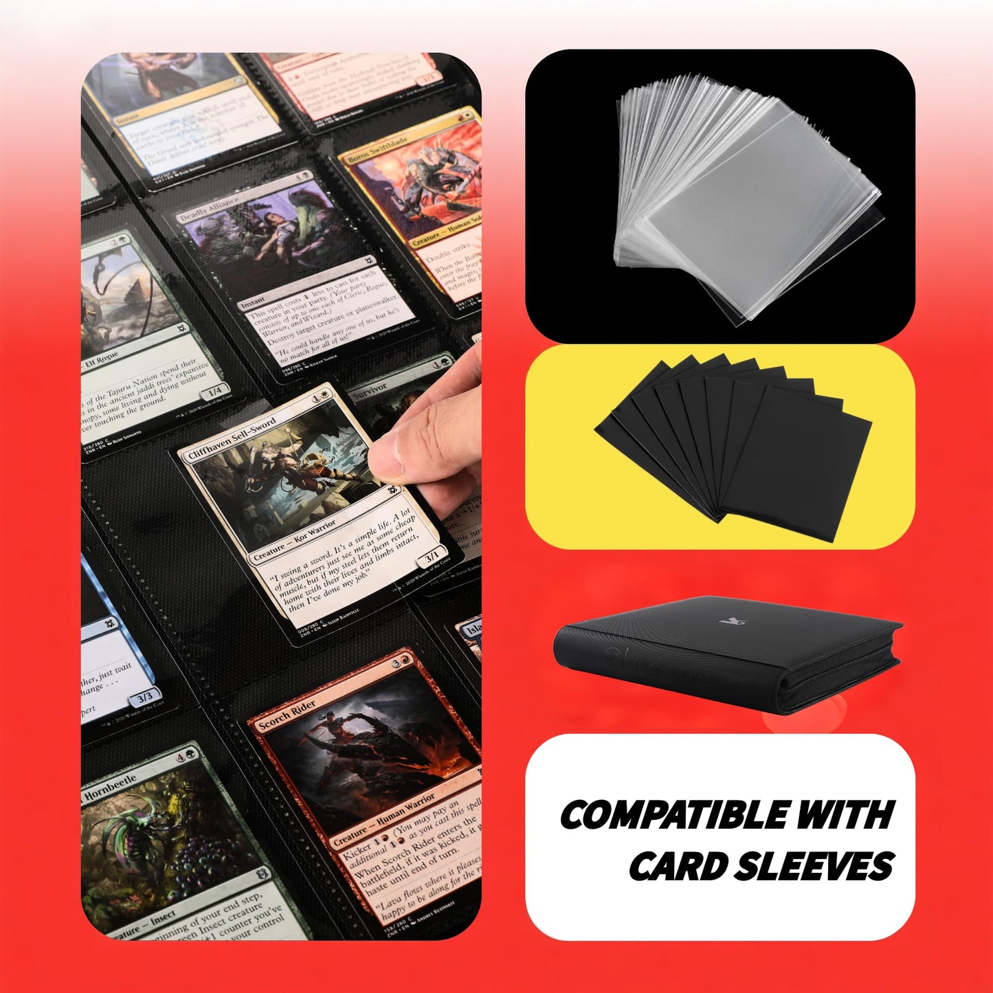 KUOOKING 2000 Pockets Trading Card Binder – 20-Pocket Album, Durable PU, Zippered, Black