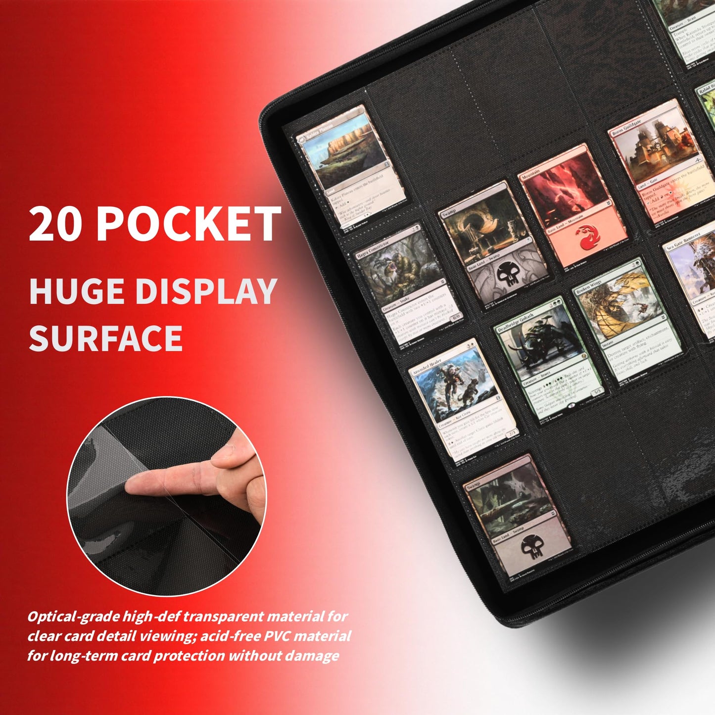 KUOOKING 2000 Pockets Trading Card Binder – 20-Pocket Album, Durable PU, Zippered, Black