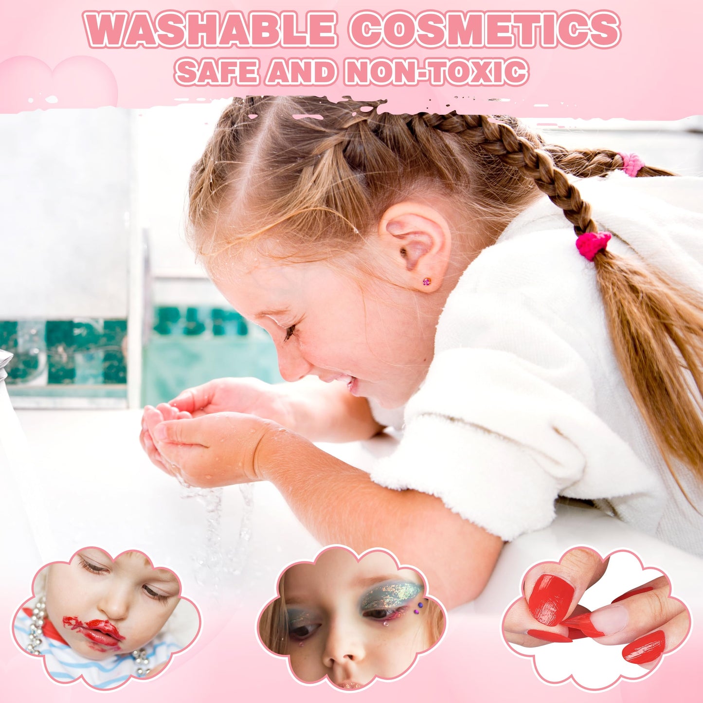 Kuovei 99 Pcs Kids Makeup Kit for Girls – Complete Washable Princess Set with Mirror & Accessories