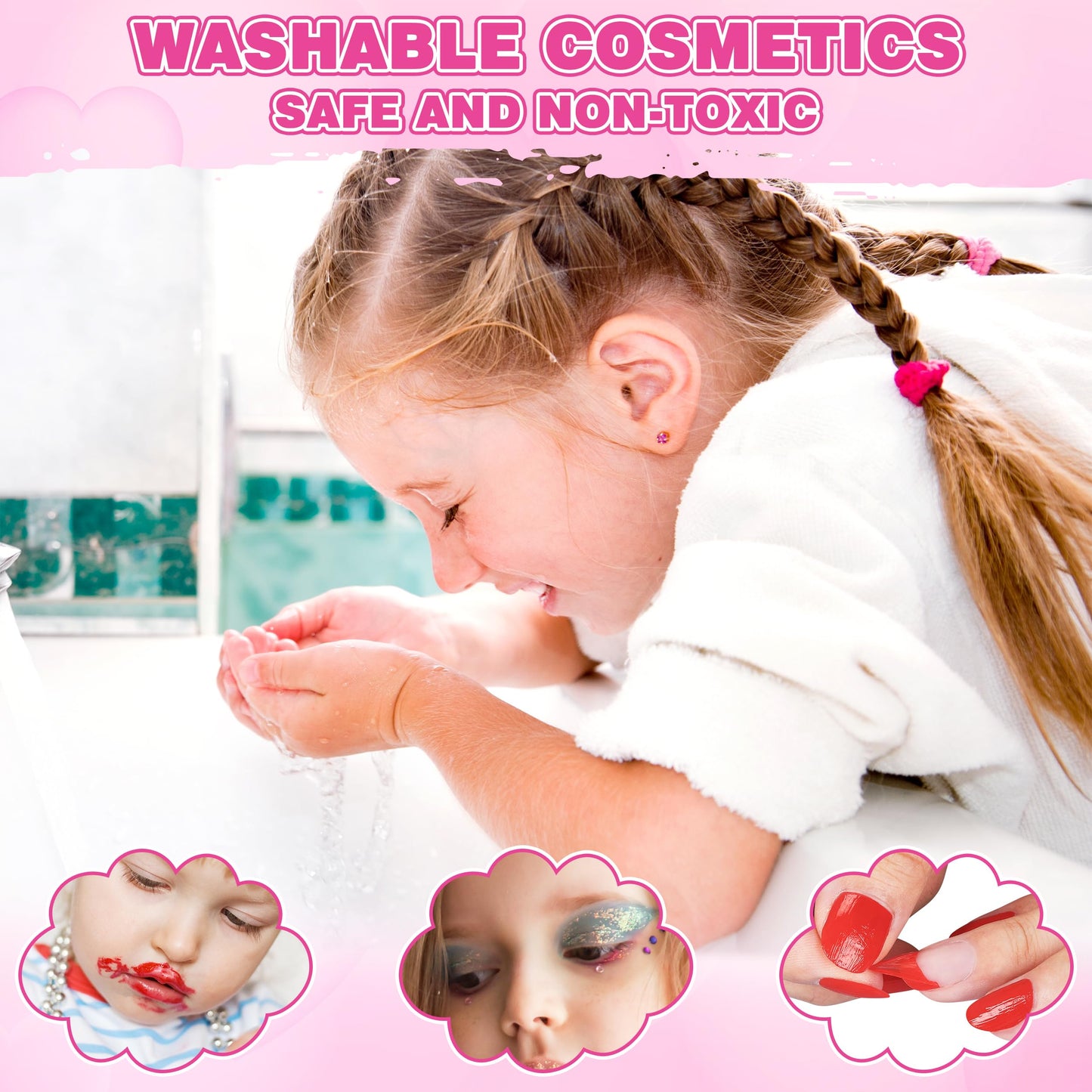 Kuovei 99-Piece Kids Makeup Kit with Mirror | Washable Princess Cosmetics Set for Ages 3–8