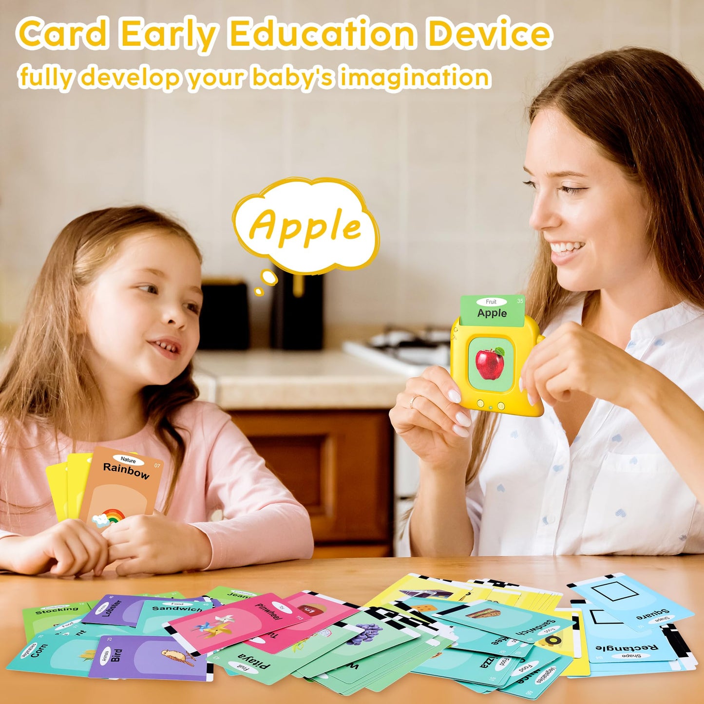 Kuovei Talking Flash Cards – 120 Double-Sided Cards + Reader | Montessori Language Toy for Ages 1–8