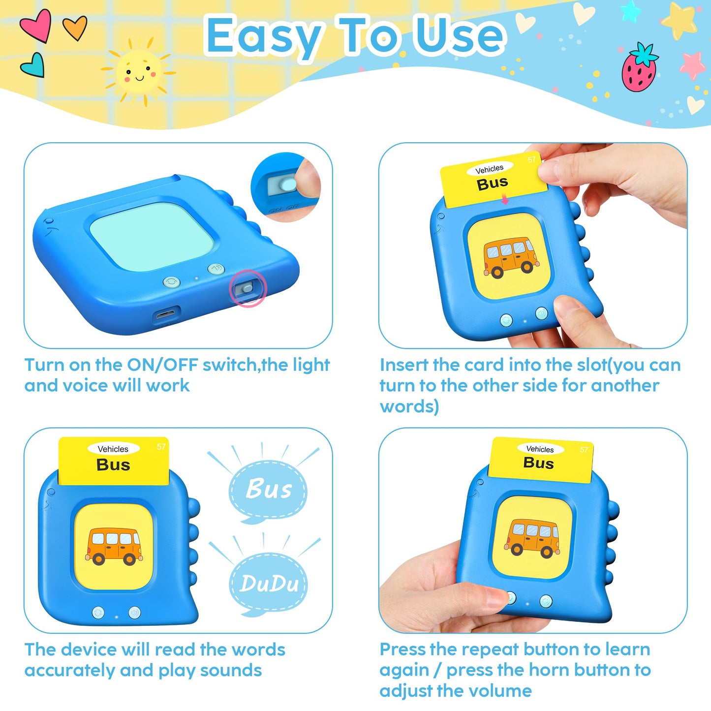 Kuovei Talking Flash Cards – 240 Sight Words, Montessori Toy for Ages 1-8