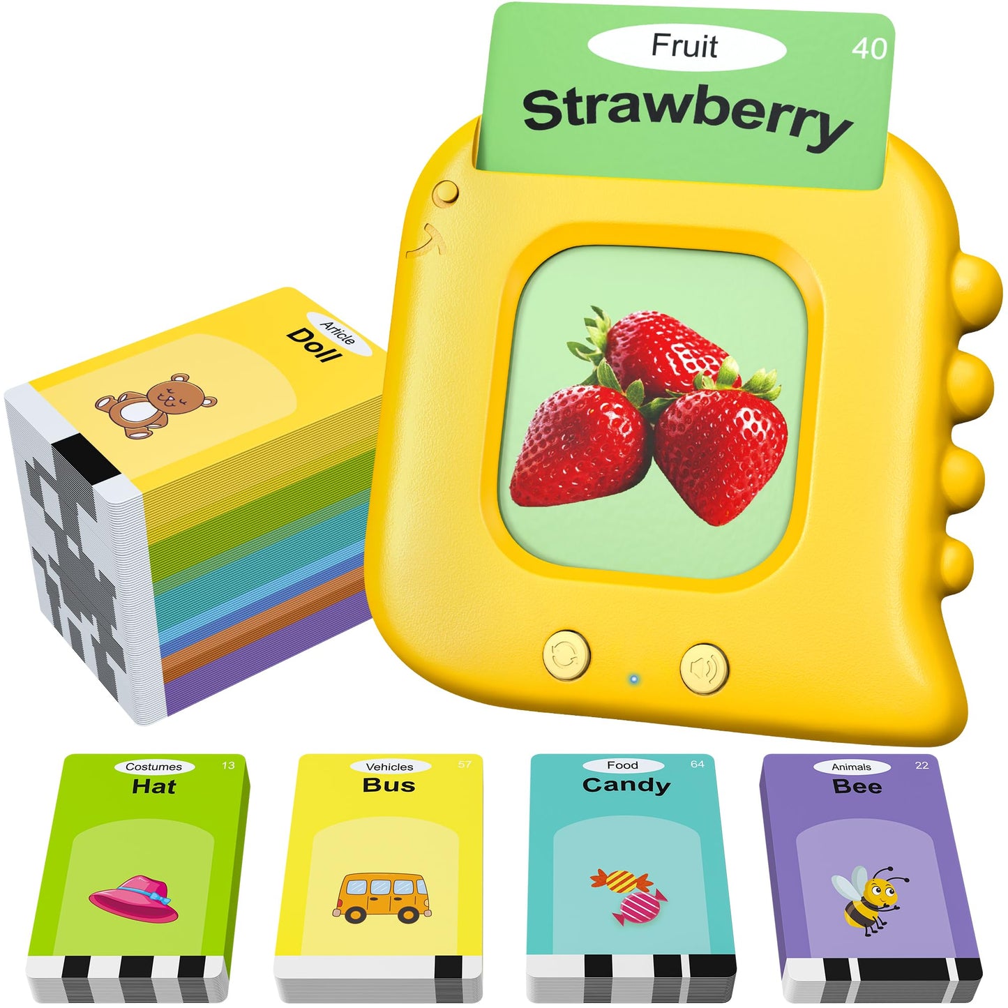 Kuovei Talking Flash Cards – 120 Double-Sided Cards + Reader | Montessori Language Toy for Ages 1–8