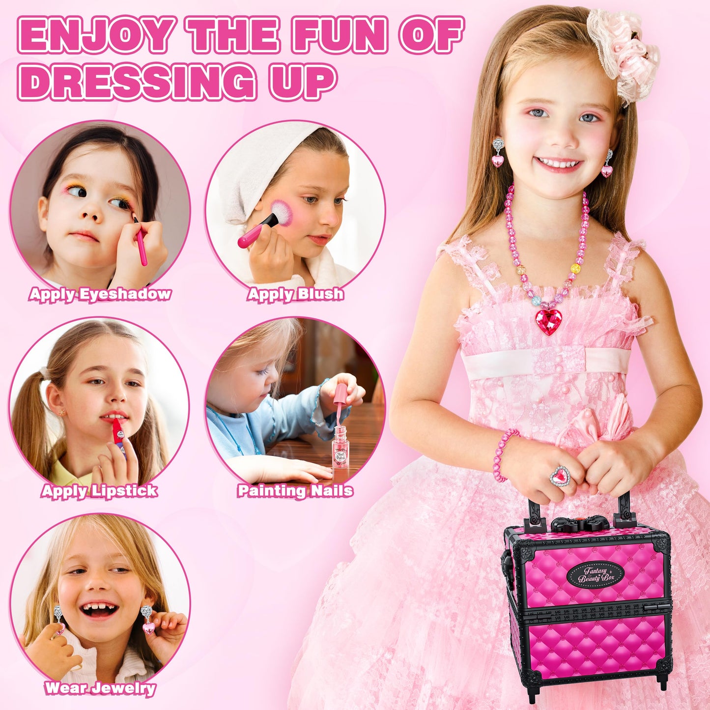 Kuovei 99-Piece Kids Makeup Kit with Mirror | Washable Princess Cosmetics Set for Ages 3–8