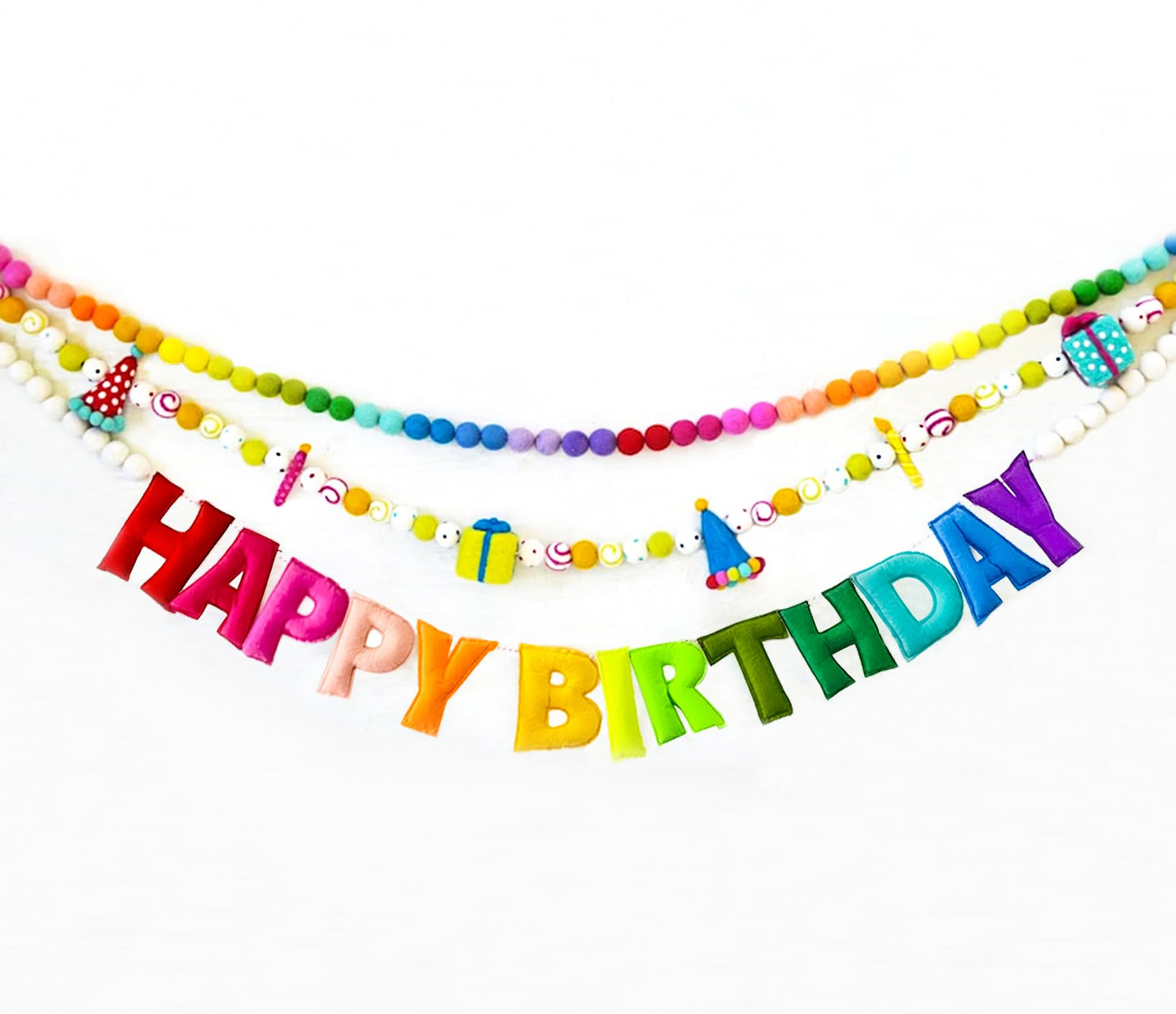 KUQJJQU Pre-Strung Happy Birthday Banner & Colorful Felt Ball Garland