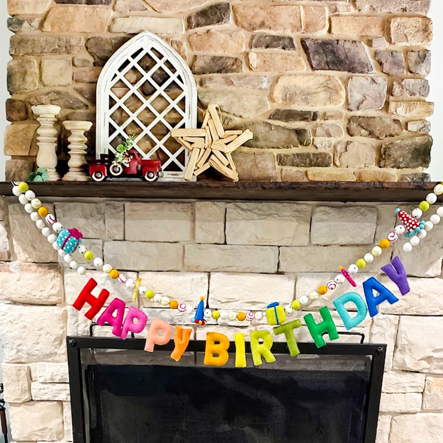 KUQJJQU Pre-Strung Happy Birthday Banner & Colorful Felt Ball Garland