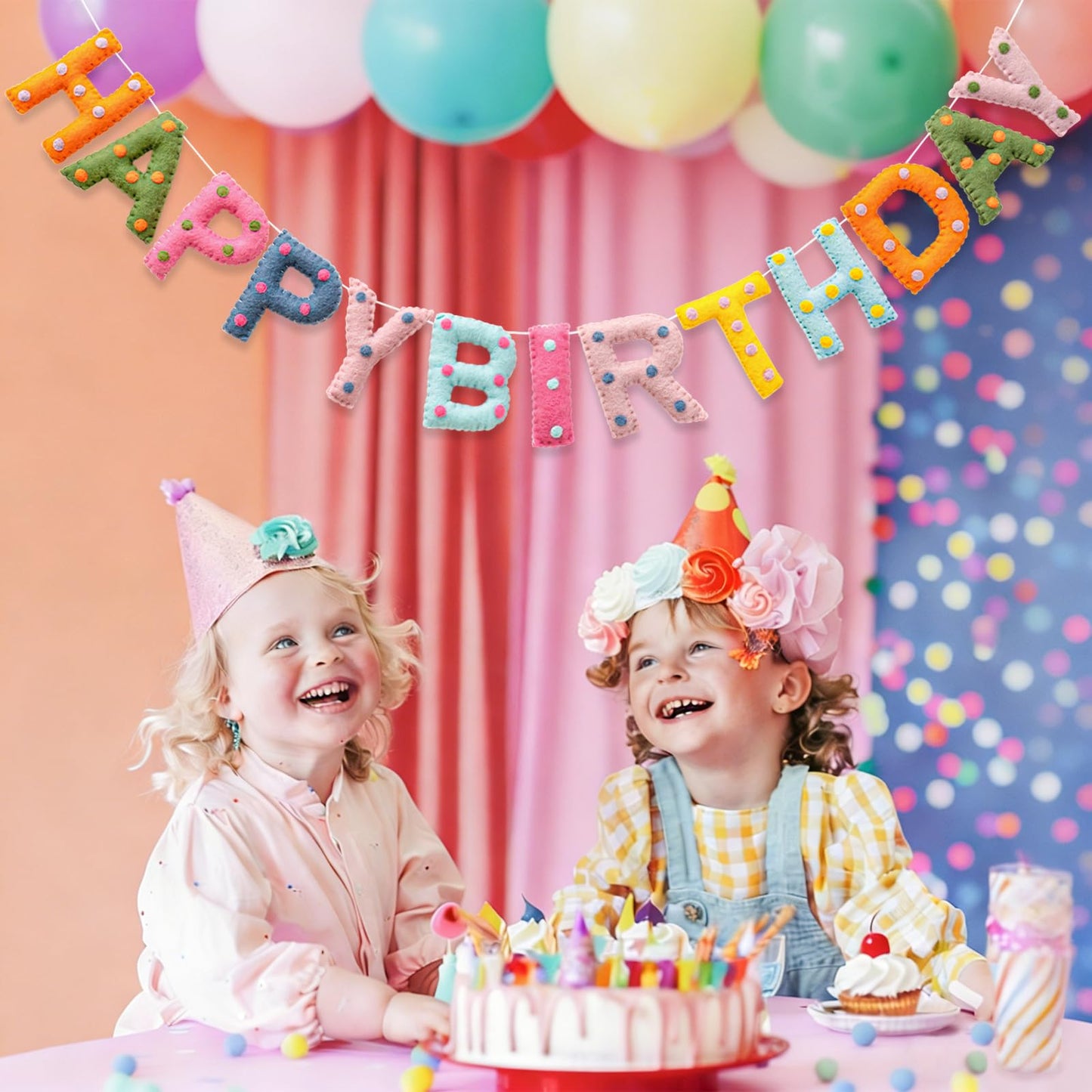 KUQJJQU Pre-Strung Wool Felt Birthday Banner – Colorful 3D Dots Garland