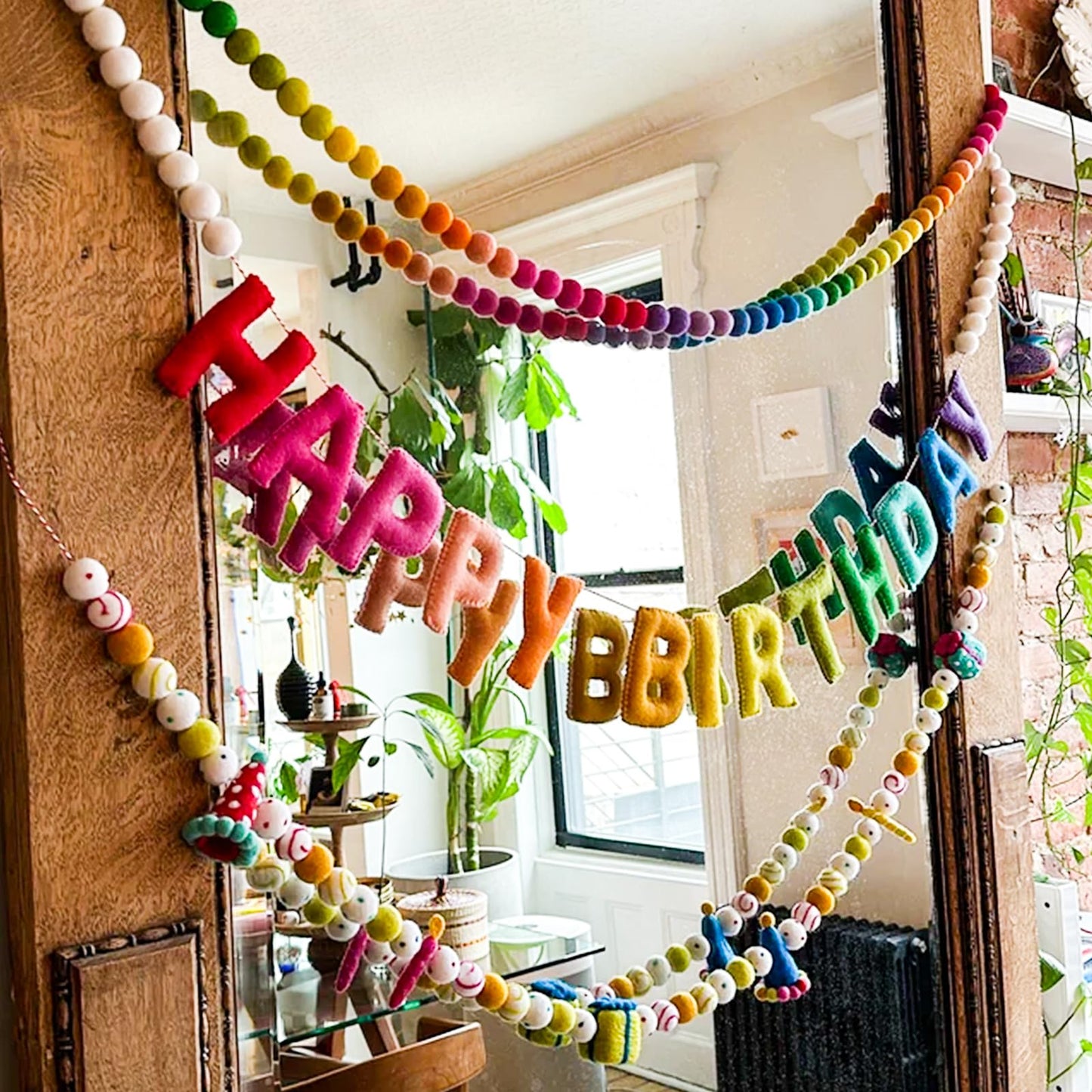 KUQJJQU Pre-Strung Happy Birthday Banner & Colorful Felt Ball Garland