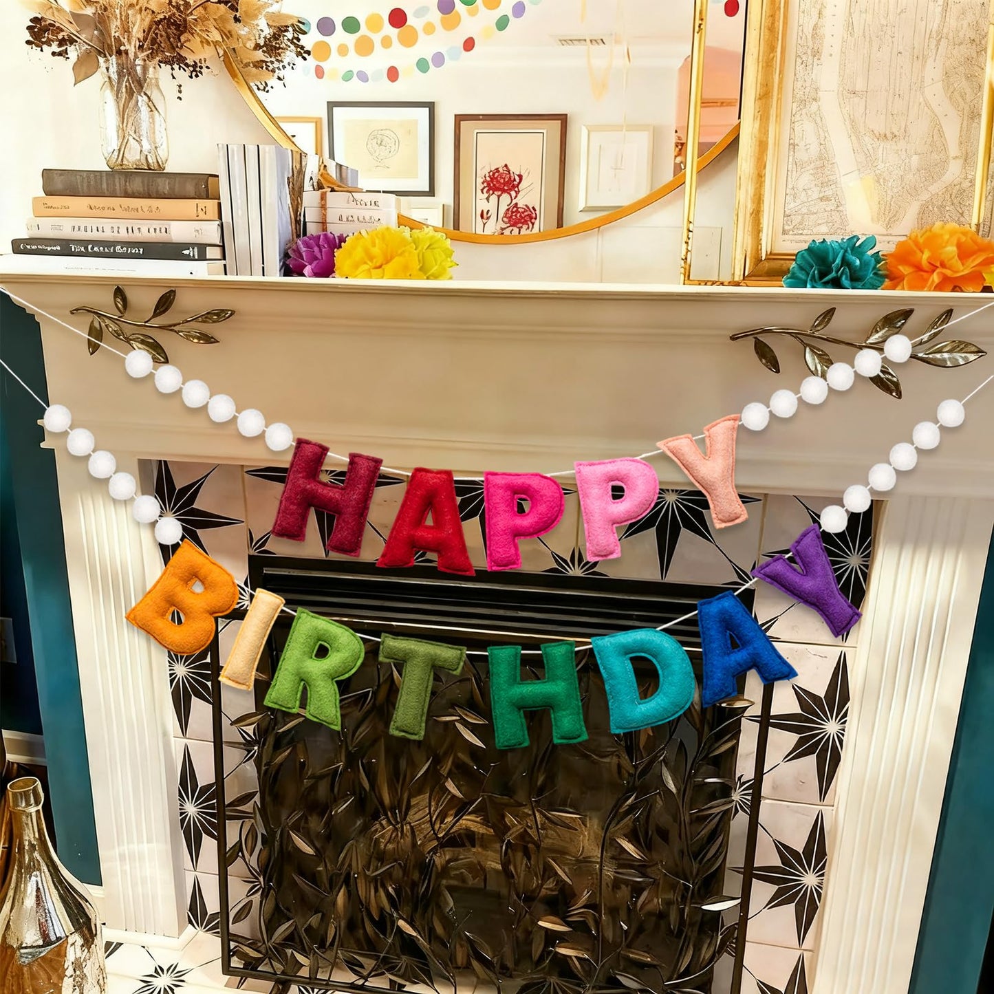 KUQJJQU 2Pcs Upgraded Pre-Strung Wool Felt Happy Birthday Banner – Rainbow Party Decor