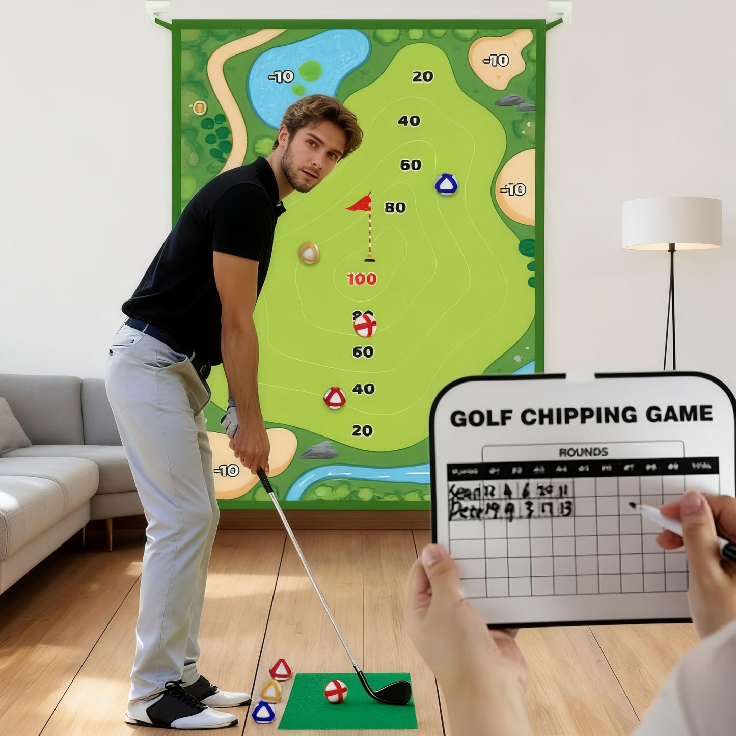 KuroShine 37pcs Golf Chipping Game Set – Indoor/Outdoor Practice Mat, Balls, Scoreboard & Storage Bag