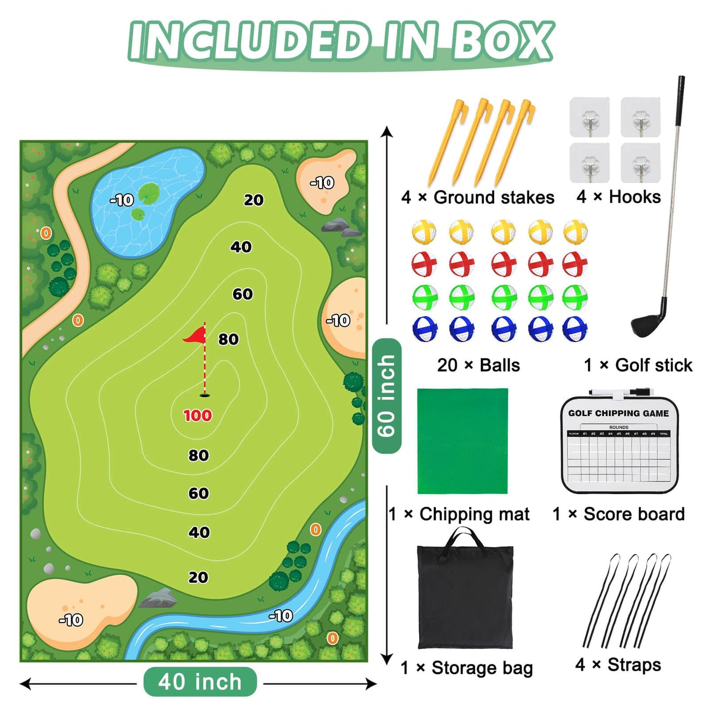 KuroShine 37pcs Golf Chipping Game Set – Indoor/Outdoor Practice Mat, Balls, Scoreboard & Storage Bag