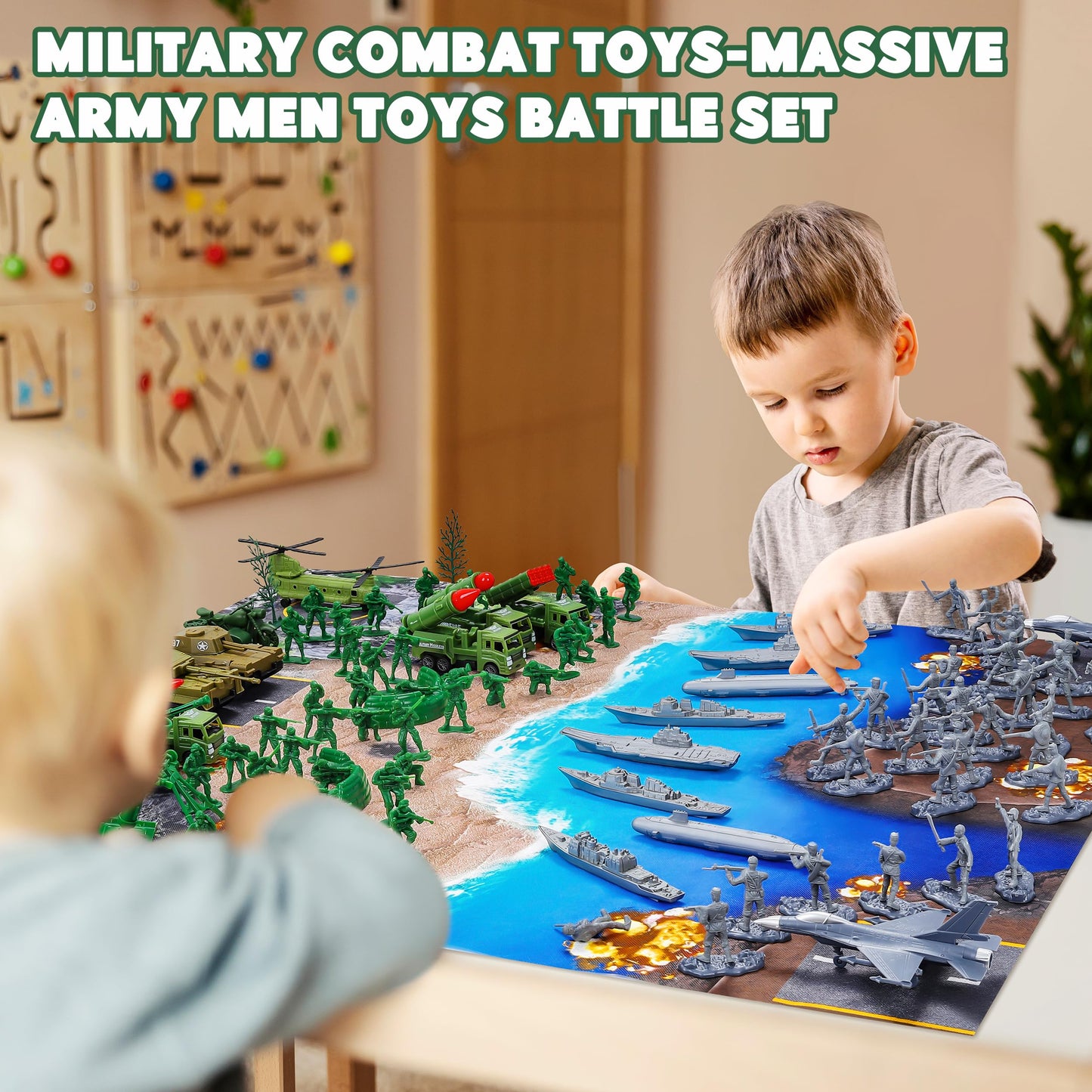 Kusntin Army Men Playset – 117-Piece Military Toys with Battle Mat, Tanks, Helicopter & Submarine for Kids 4–12
