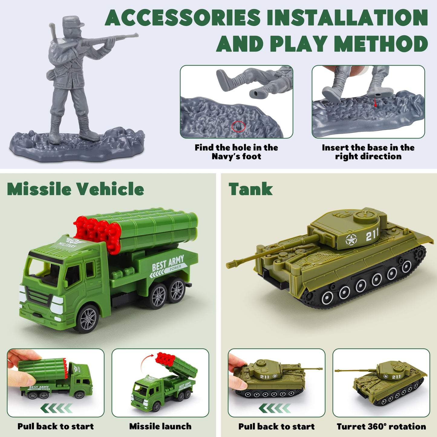 Kusntin Army Men Playset – 117-Piece Military Toys with Battle Mat, Tanks, Helicopter & Submarine for Kids 4–12